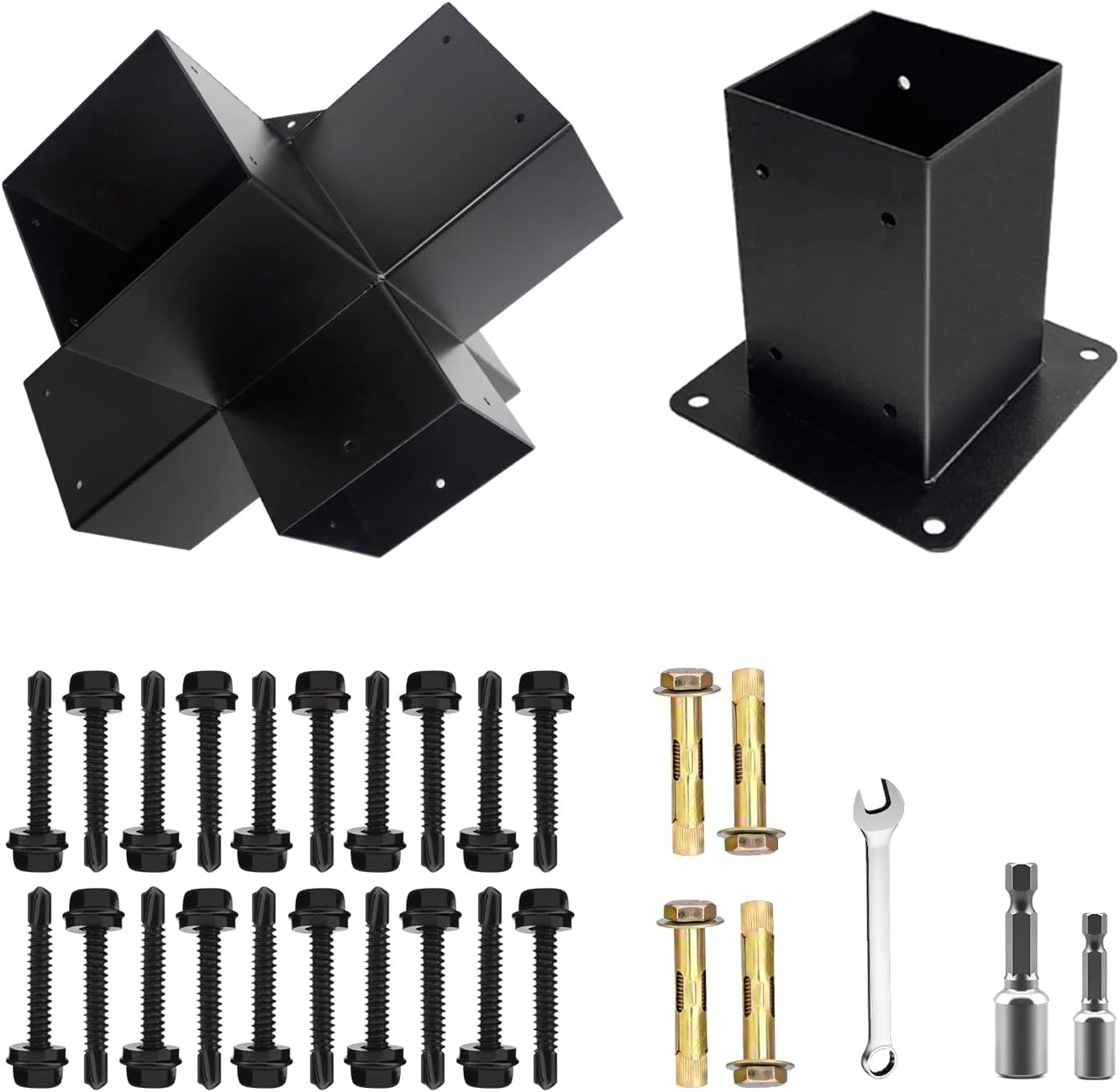 5-Way Right Angle Pergola Brackets Kit - Heavy Duty Woodwork Brackets with Post Anchors for 4x4 Wood Beams (Fits 3.5