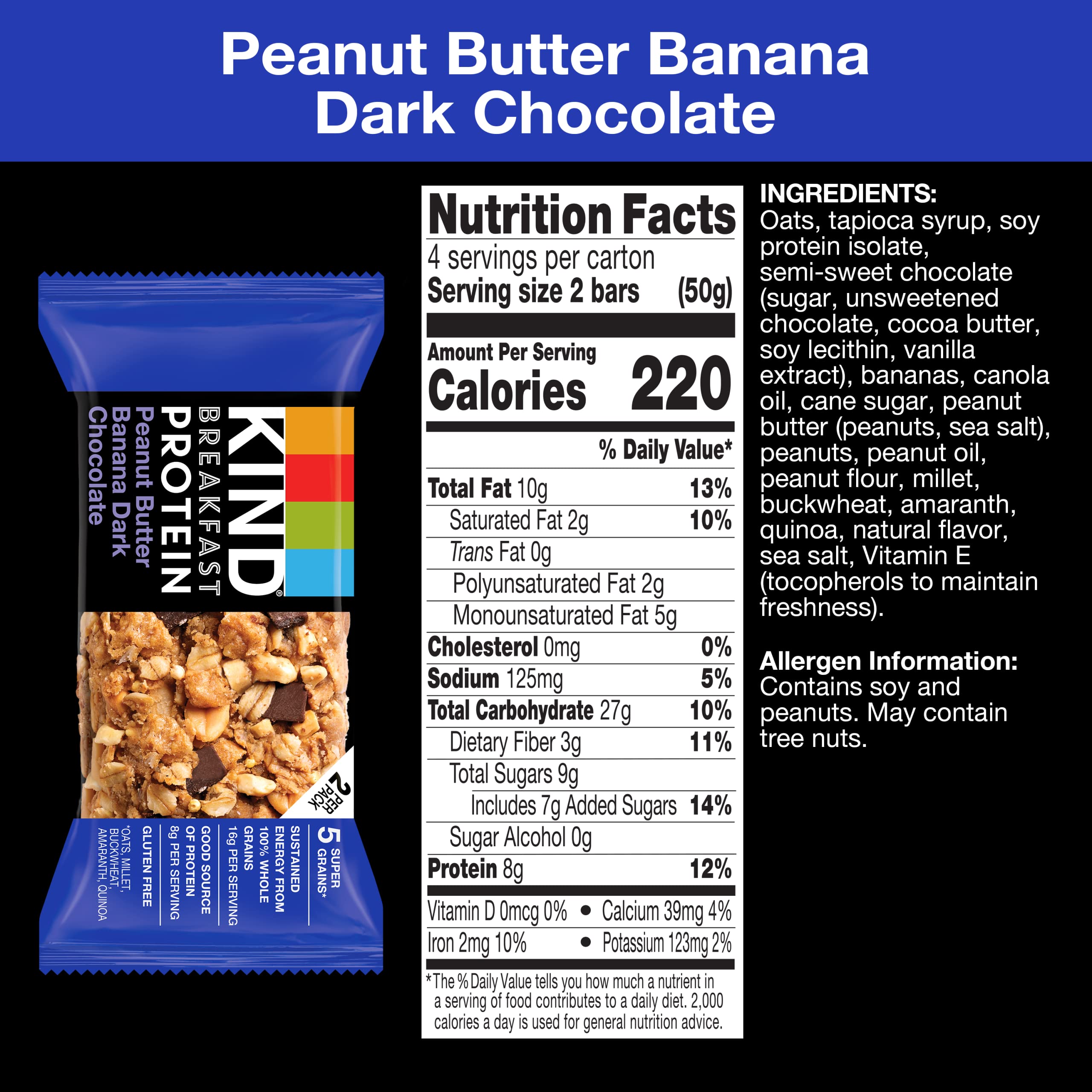KIND Breakfast Protein Bars - Peanut Butter Banana Dark Chocolate Flavor, Healthy Gluten Free Snacks with 8g Protein (32 Count) - Perfect for On-the-Go Breakfast, Post-Workout Recovery & Office Snacking