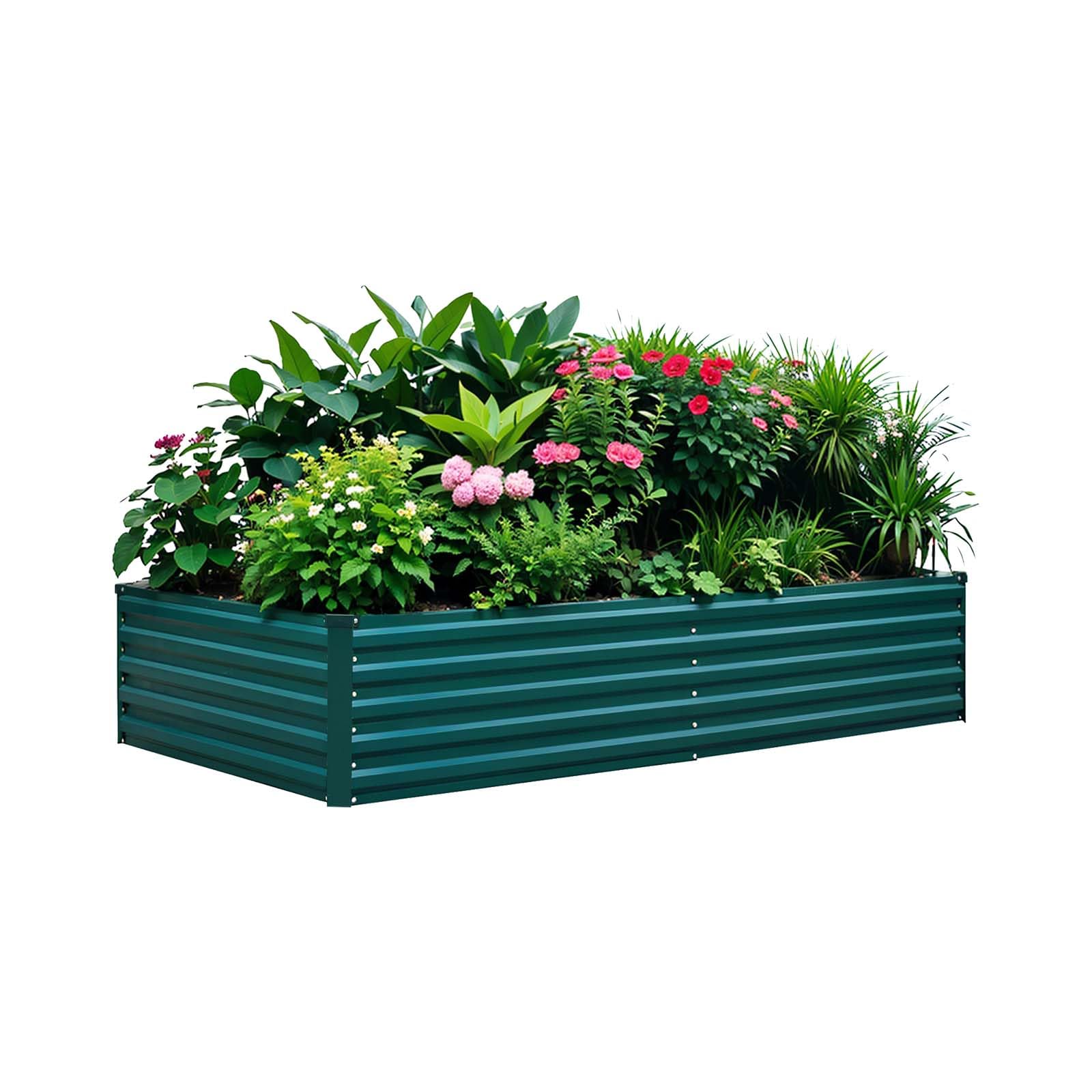 8x4x1.5FT Galvanized Steel Raised Garden Bed Kit - Large Deep Root Planter Box for Vegetables, Flowers & Herbs with 3ftx30ft Weed Barrier Fabric | Outdoor Gardening, Backyard Planting, Patio Decor (Green)