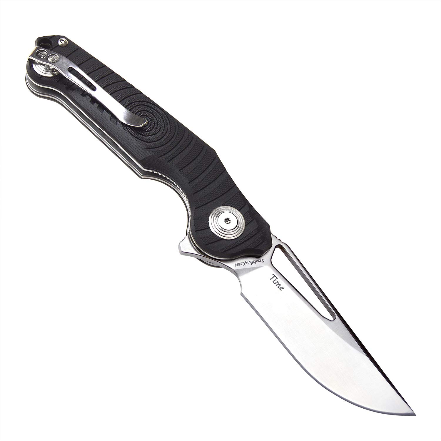 **Harnds Time Folding Knife - Sandvik 14C28N Steel Blade, G10 Handle, Pocket Clip - EDC, Camping, Hiking & Outdoor Survival (Black)**