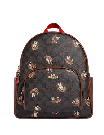 Coach Court Backpack in Signature Canvas with Hedgehog Print - Stylish Laptop Backpack for Women, Perfect for Work, School & Travel