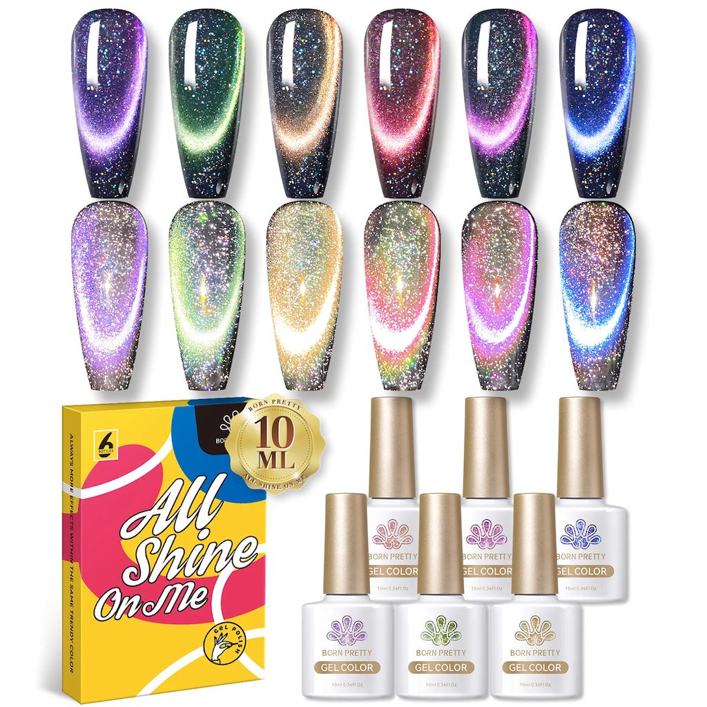 6 Colors Reflective Cat Eye Gel Nail Polish Set - Long Lasting UV LED Nail Art for Salon & Home Manicure
