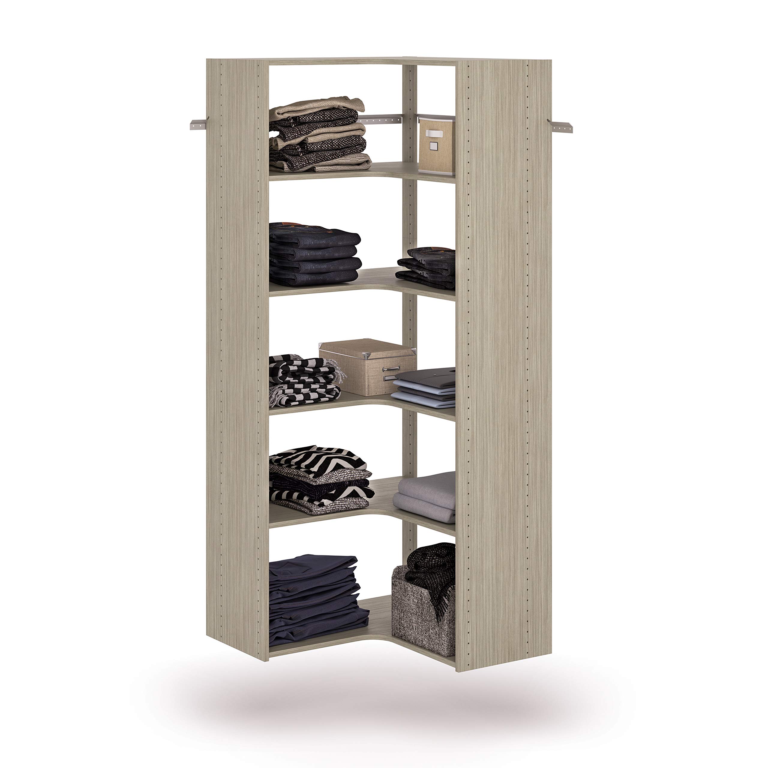Adjustable Corner Tower Clothing Storage Kit - PH42-CG Closet Organizer with Weathered Grey Finish | Space-Saving Wardrobe Solution for Bedrooms, Closets & Dorm Rooms