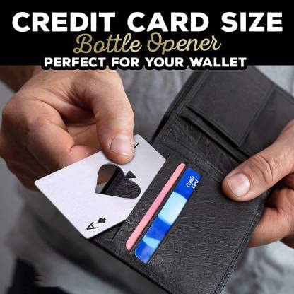 Premium Stainless Steel Casino Poker Bottle Opener - Credit Card Size Wallet Tool for Beer & Soda - Perfect for Bars, Parties, Camping & Travel Accessories (1 Pack)
