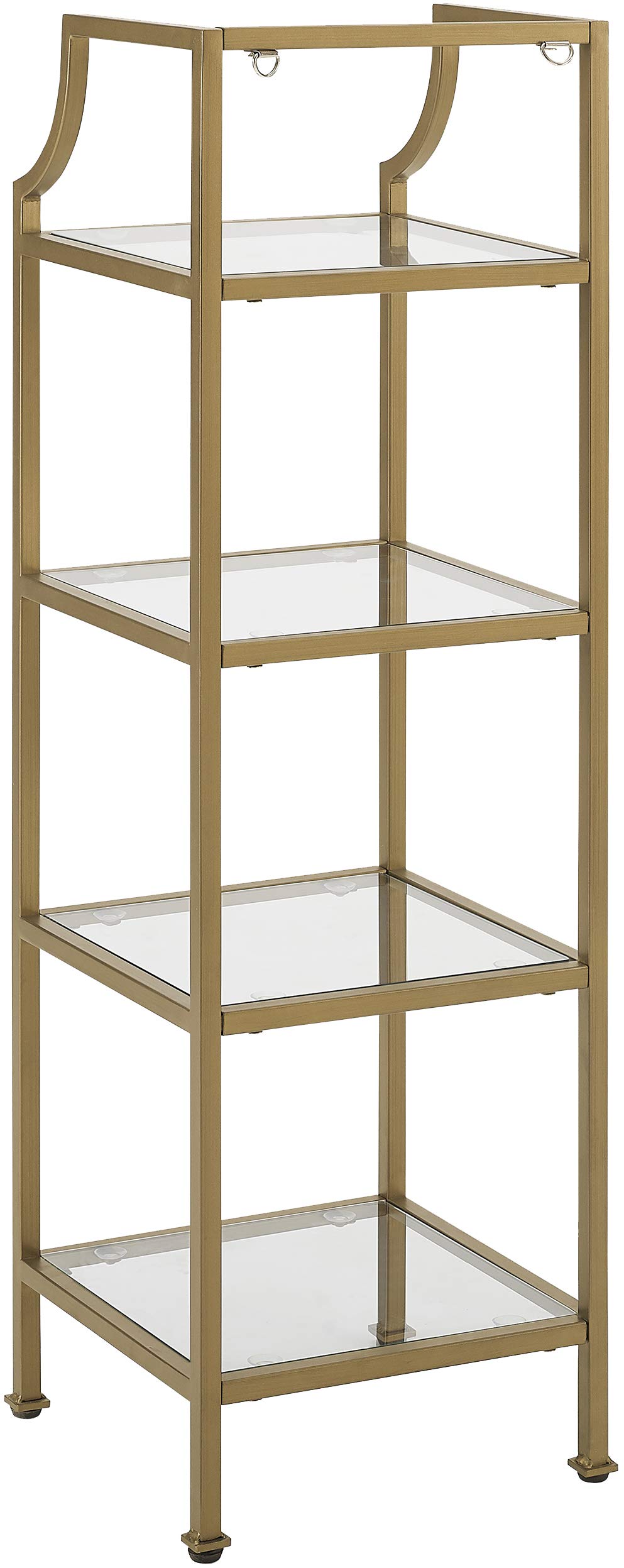 Crosley Aimee Short Bookshelf with Glass Shelves - Small Gold & Glass Bookcase for Home Office, Living Room, Bedroom Storage & Decor
