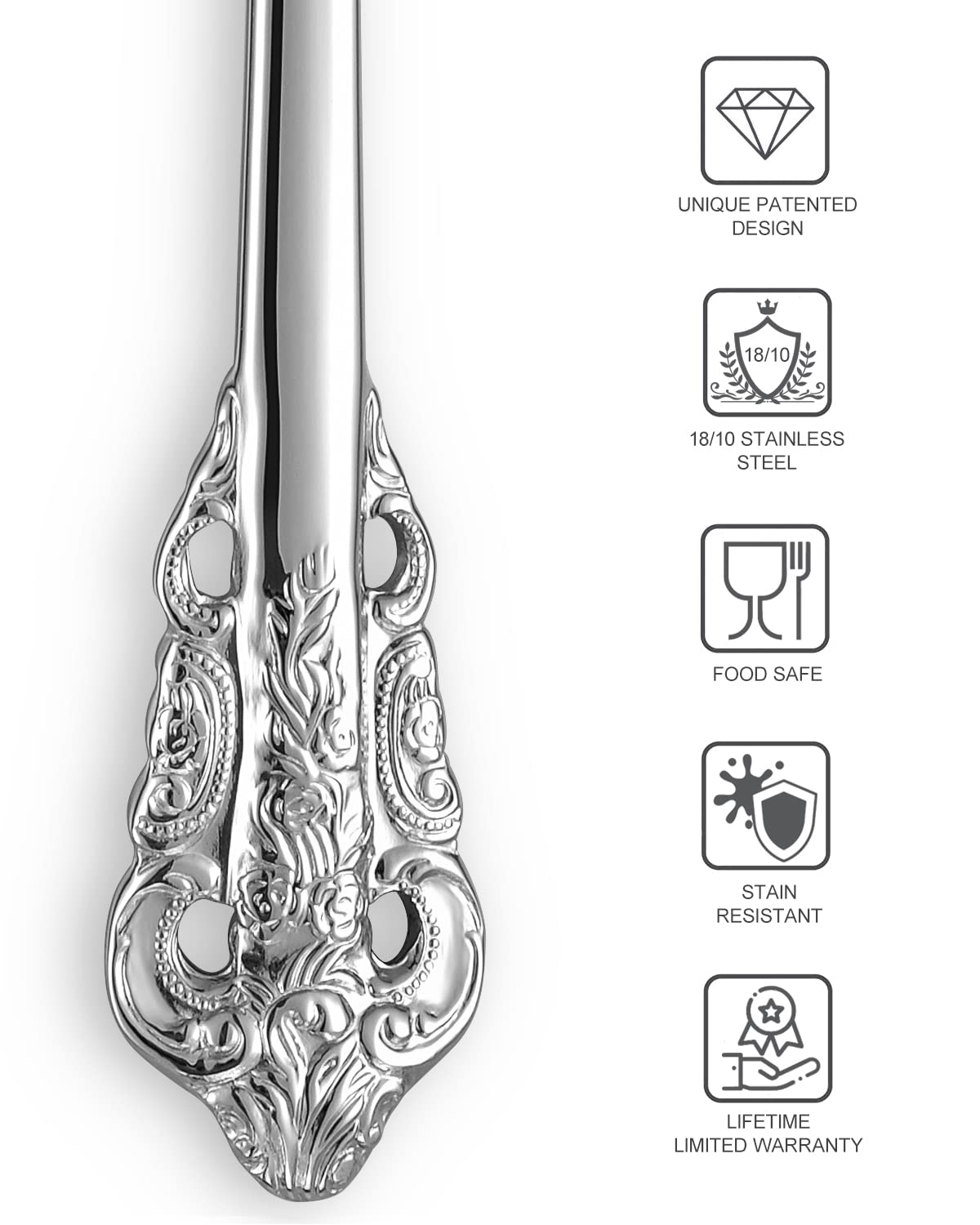 KEAWELL 45-Piece 18/10 Stainless Steel Silverware Set - Service for 8 with Serving Utensils, Mirror Polish Cutlery Set in Antique Baroque Style (Gift Box Included) - Perfect for Fine Dining, Wedding Registry & Luxury Home Decor
