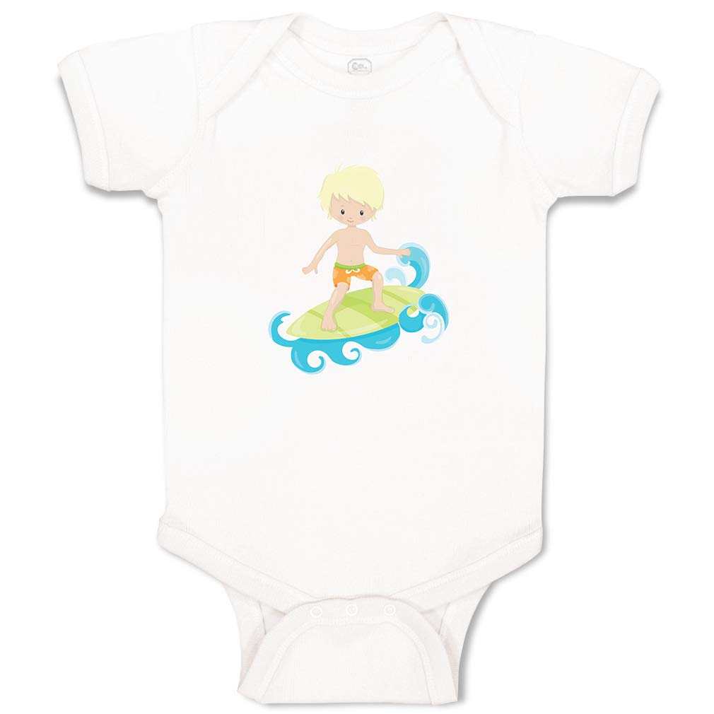 Custom Surfer Boy & Girl Baby Bodysuit - Funny Wave & Blonde Design Cotton Infant Clothes for Beach, Summer & Photo Shoots