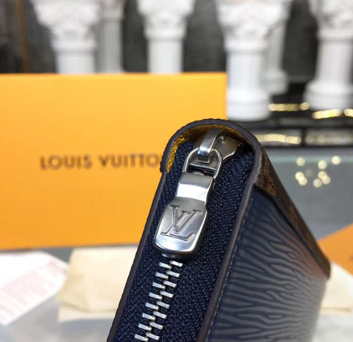 Authentic LV Zippy Organizer Wallet in Epi Leather - Blue & Gray | Luxury Compact Card Holder for Everyday Use & Travel Essentials