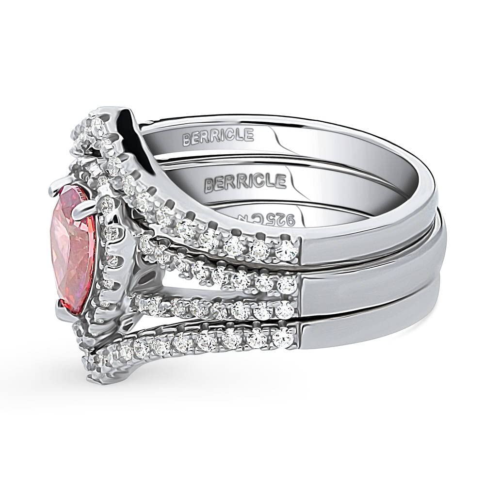 BERRICLE Sterling Silver Halo Wedding Engagement Ring Set for Women - Red Pear Cut Cubic Zirconia CZ Wishbone Split Shank, Rhodium Plated Size 4-10 | Elegant Bridal Jewelry for Proposals, Anniversaries & Special Occasions