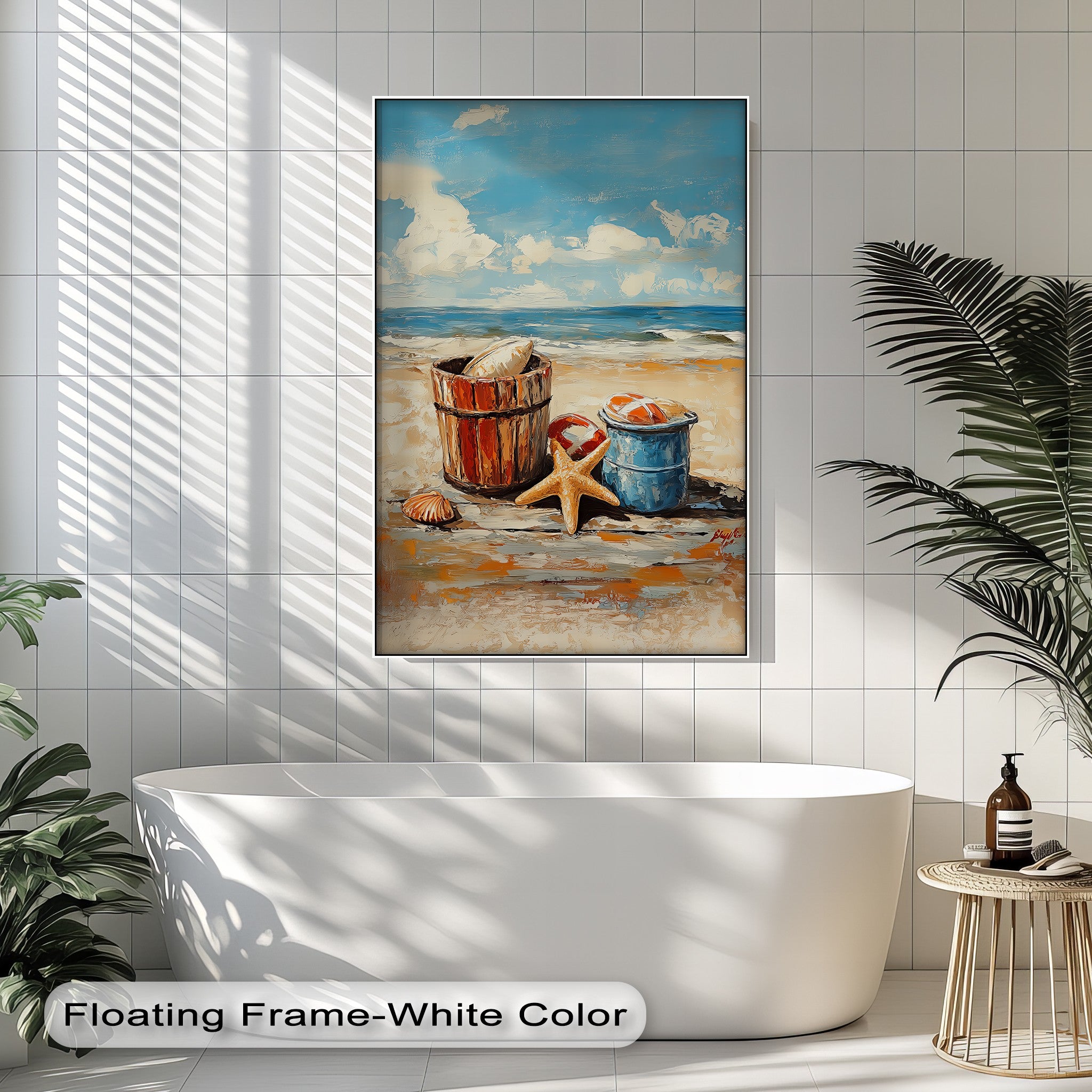 Vibrant Coastal Bucket Scene Canvas Prints - Beach Wall Art Decor for Living Room, Bedroom & Office - Perfect for Coastal, Nautical & Beach House Themes