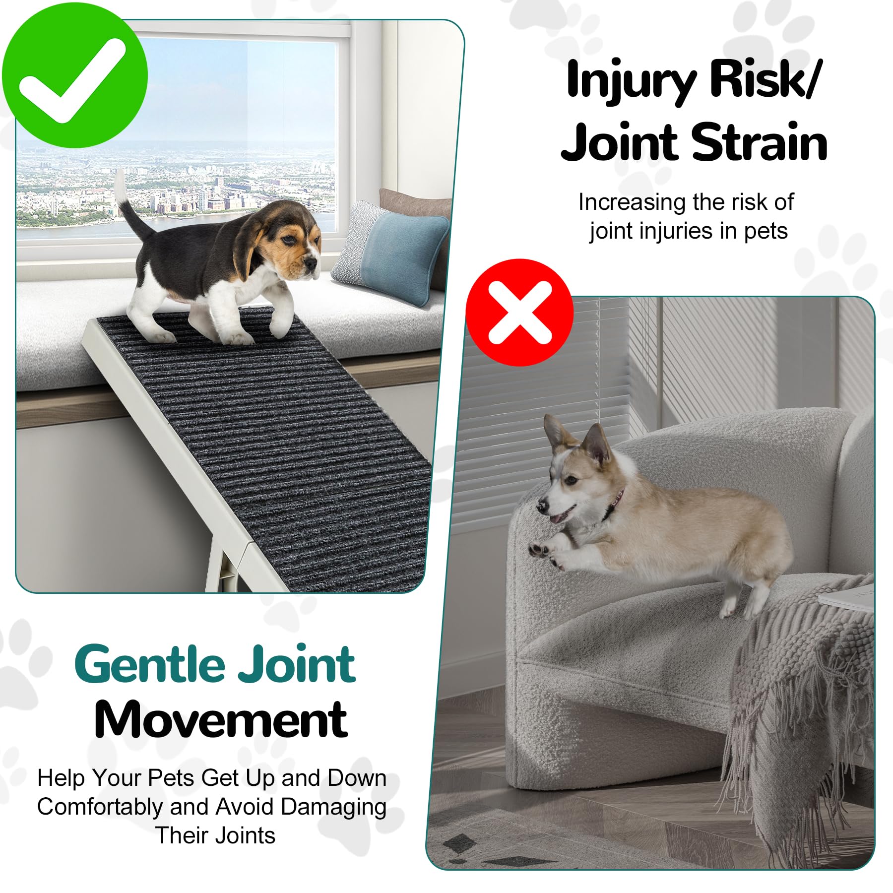 Foldable Indoor Dog & Cat Ramp for Small/Medium Pets - Adjustable Height Pet Stairs with Non-Slip Carpet - Perfect for Couches, Sofas, Beds & Chairs (Grey) - Ideal for Elderly Pets & Post-Surgery Recovery