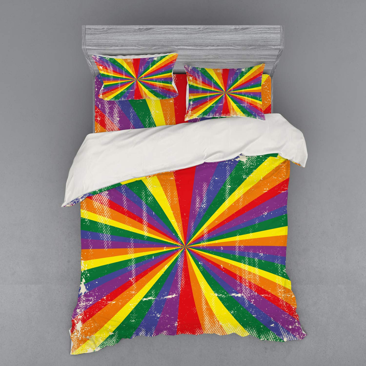 Ambesonne Pride Duvet Cover Set - Vintage Radial Scratched Backdrop Design for LGBTQ+ Couples, 4-Piece California King Bedding Set with Shams & Fitted Sheet | Perfect for Pride Month, Bedroom Decor, and Gift Giving
