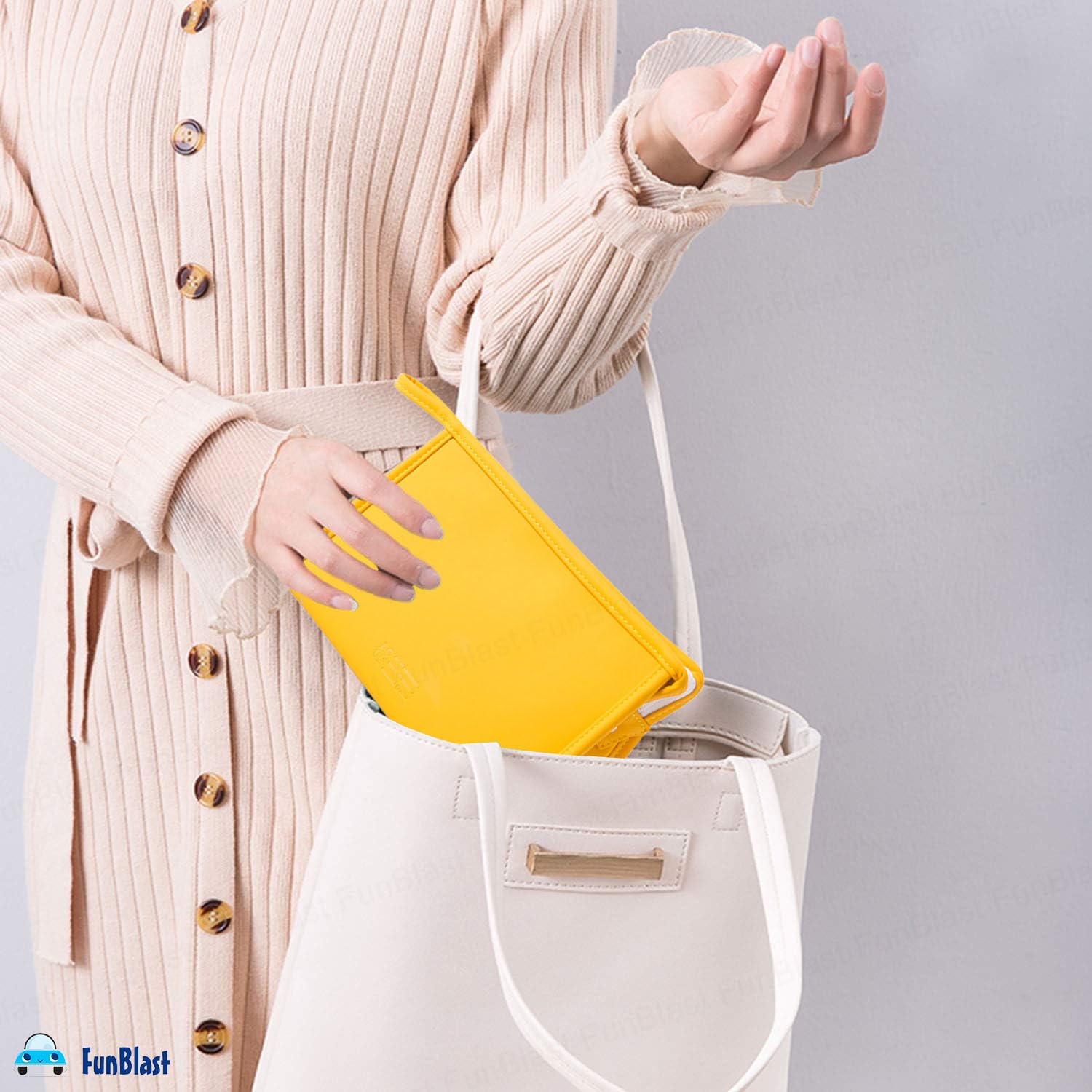 FunBlast Women's Cosmetic Pouch - Waterproof Makeup Bag with Zipper Lock, Travel Toiletry Organizer, Portable Storage Case for Cosmetics, Jewelry & Essentials (Yellow) - Perfect for Travel, Gym & Daily Use