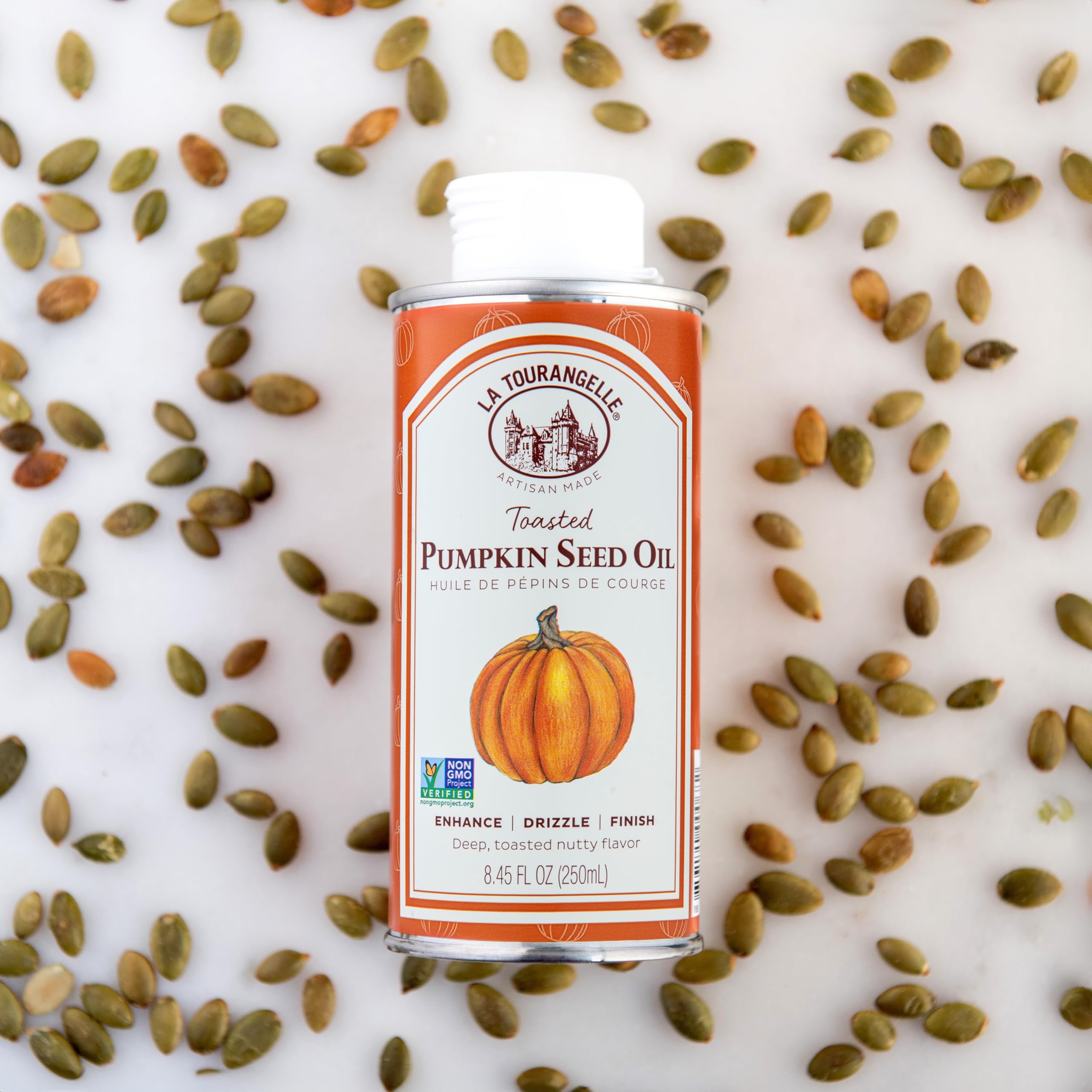 La Tourangelle Toasted Pumpkin Seed Oil - 8.45 fl oz, Cold Pressed, High in Antioxidants - Perfect for Salad Dressings, Cooking, Pasta & Dips | Gourmet Oil for Healthy Recipes & Skin Care