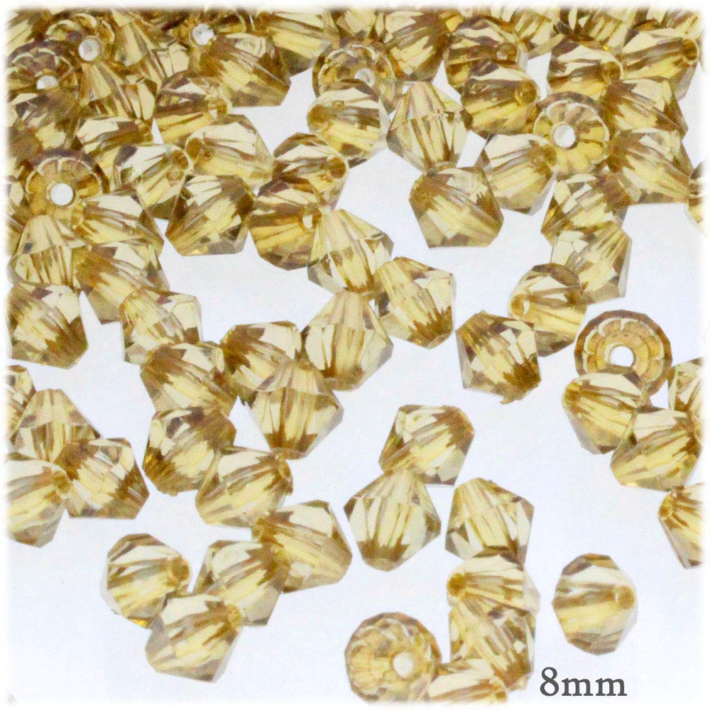 200-Piece 8mm Champagne Acrylic Bicone Beads - Faceted Craft Beads for Jewelry Making, DIY Bracelets, Necklaces & Home Decor Projects