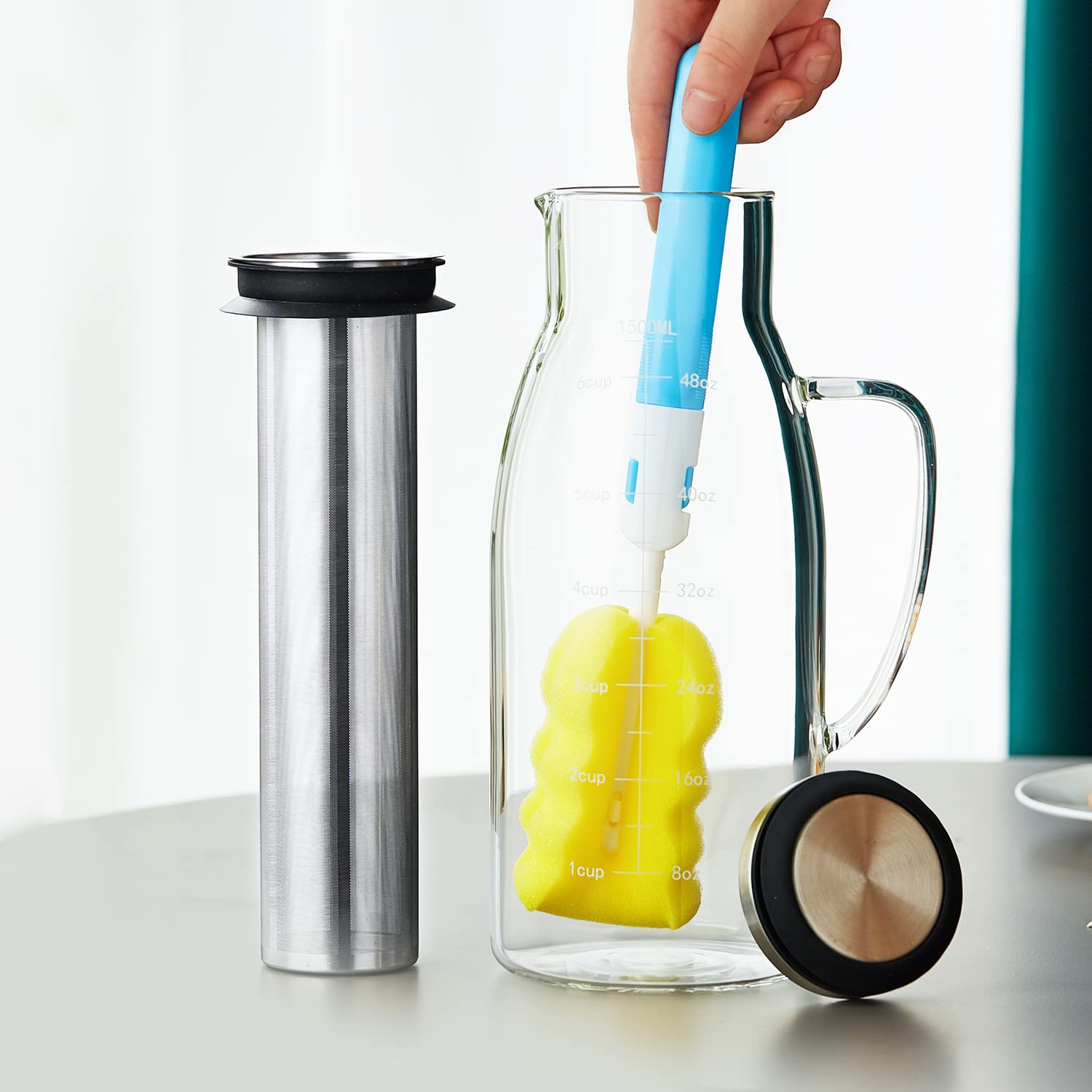 Premium Cold Brew Coffee Maker - 1500ml/51oz Glass Pitcher with Airtight Lid & Removable Stainless Steel Filter - Iced Coffee & Tea Brewing System - Perfect for Home, Office & Outdoor Use