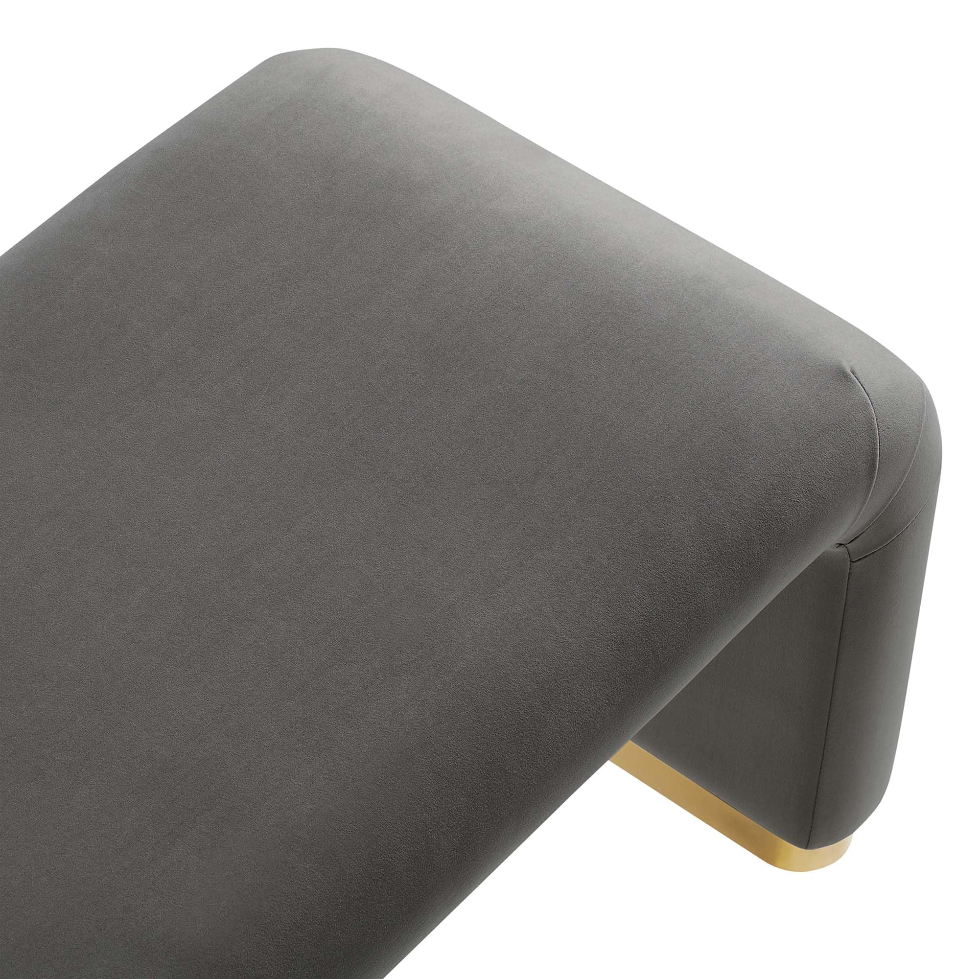 Modway EEI-6734-BRA-STG Koda Performance Velvet Waterfall Long Bench in Brass Storm Gray - Luxurious Velvet Upholstered Entryway & Bedroom Bench for Modern Home Decor