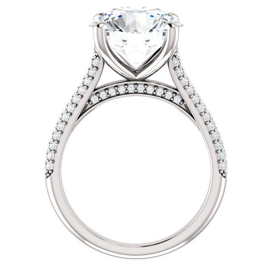 6 Carat Round Moissanite Diamond Engagement Ring - Vintage Halo Solitaire Wedding Band with Hidden Prong Setting in Sterling Silver - Perfect Anniversary, Promise Ring Gift for Women (Ideal for Proposals, Weddings & Special Occasions)