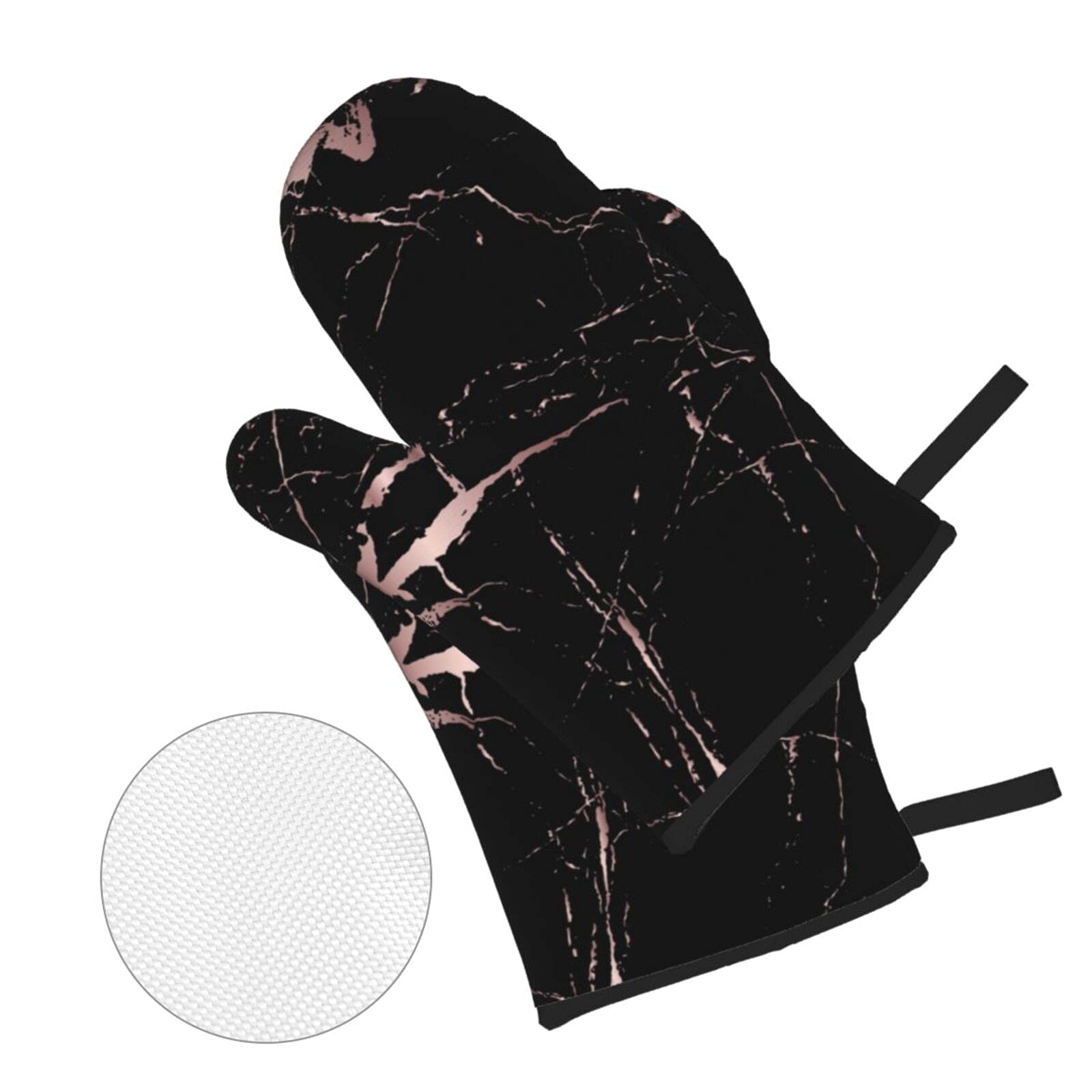 **Rose Gold & Black Marble Oven Mitt and Pot Holder Set of 4 - Heat Resistant, Non-Slip Kitchen Gloves for Baking, Cooking, Grilling, BBQ - Perfect for Home Chefs & Holiday Gifts**