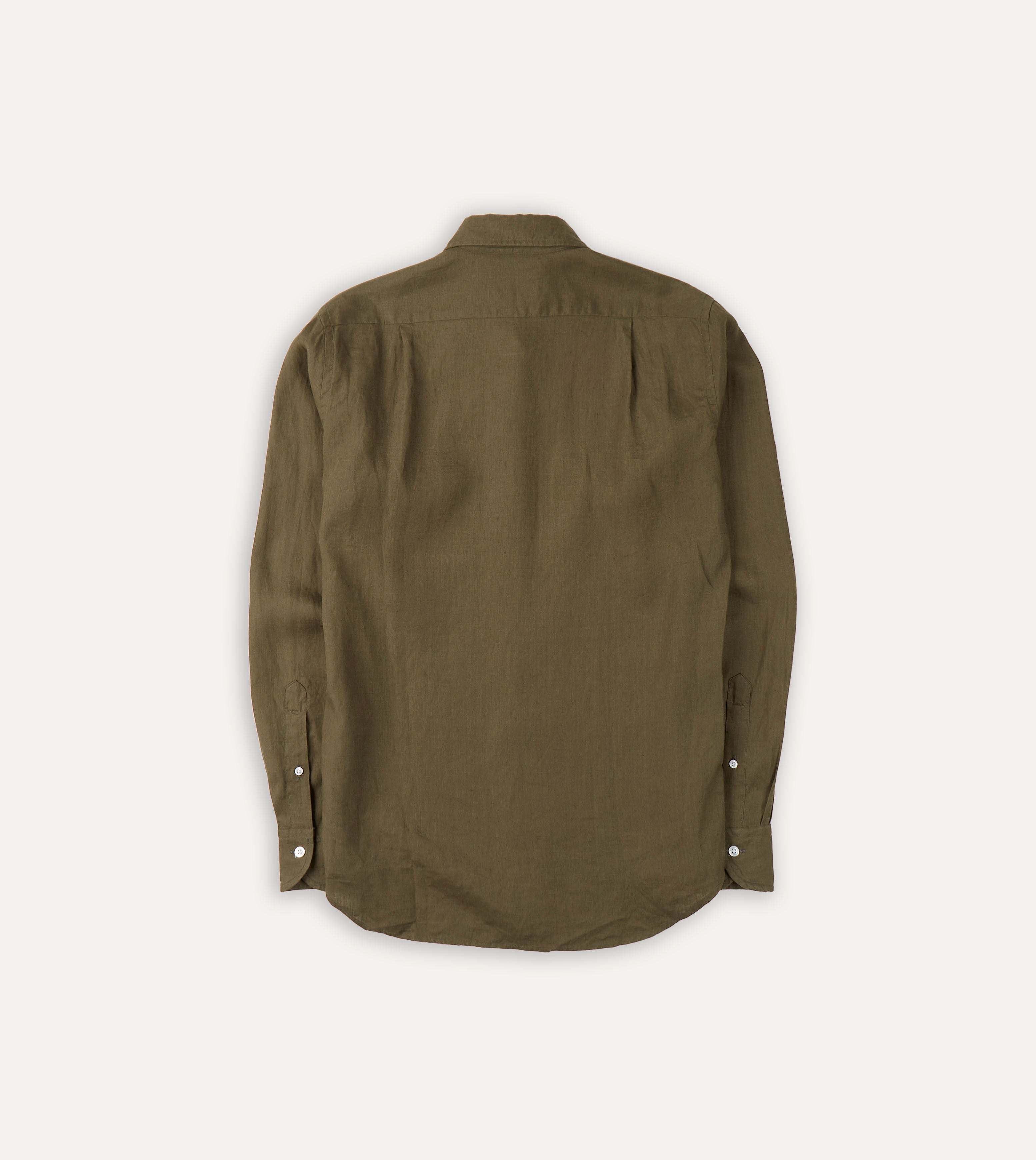Khaki Green Linen Spread Collar Shirt for Men - Breathable Casual Button Down Shirt for Summer, Office, and Outdoor Activities