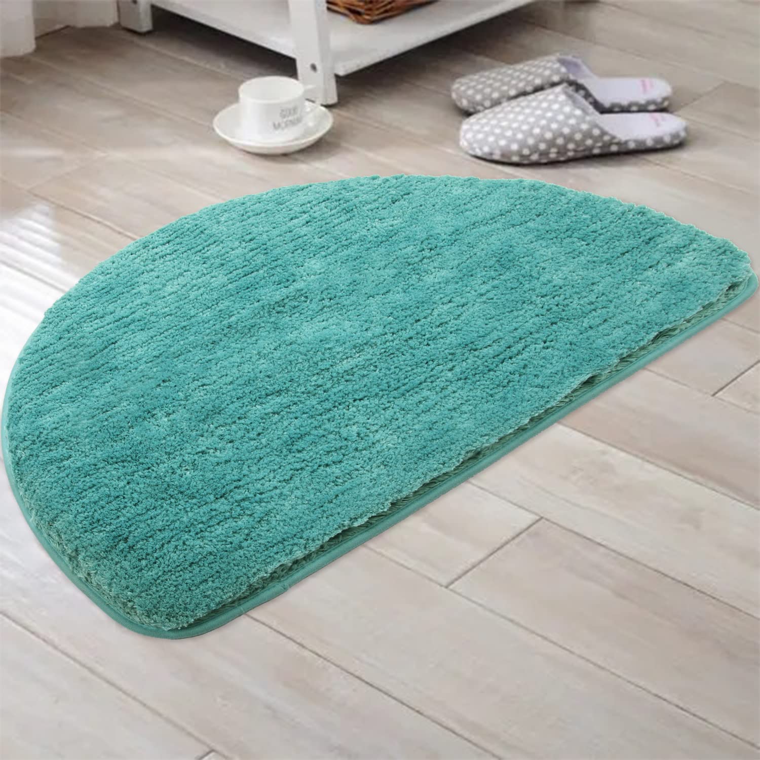 Seavish Shag Bathroom Rugs - Aqua Half Circle Non-Slip Fluffy Soft Washable Tub Mat for Bathroom, Bedroom, Kitchen Sink, Shower Room, Nursery & Entryway - Perfect for Cozy Bathroom Decor, Kids' Room Safety & Kitchen Comfort