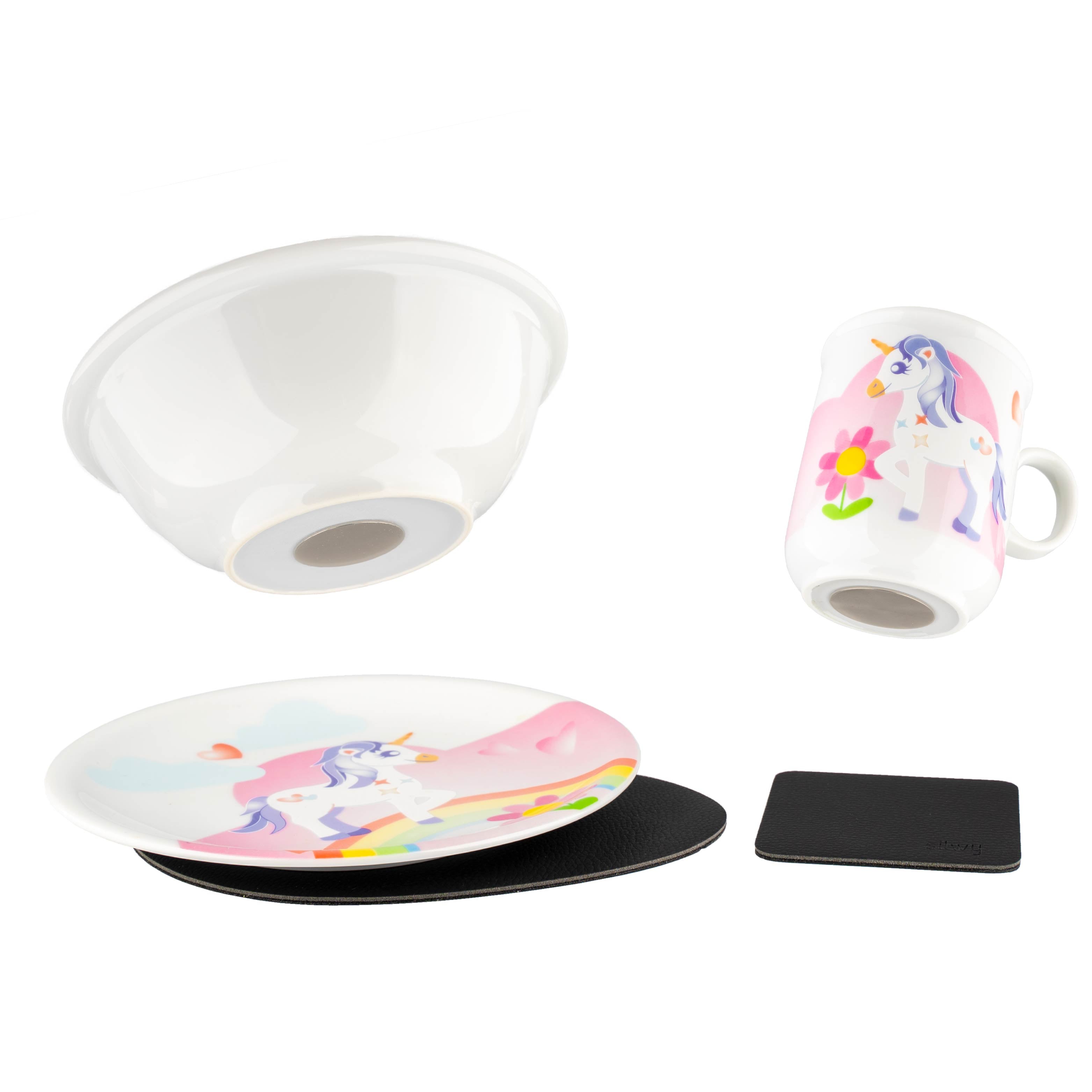 Unicorn Kids Magnetic Porcelain Dinnerware Set - Fun & Durable Tableware for Children's Meals, Parties & Everyday Use