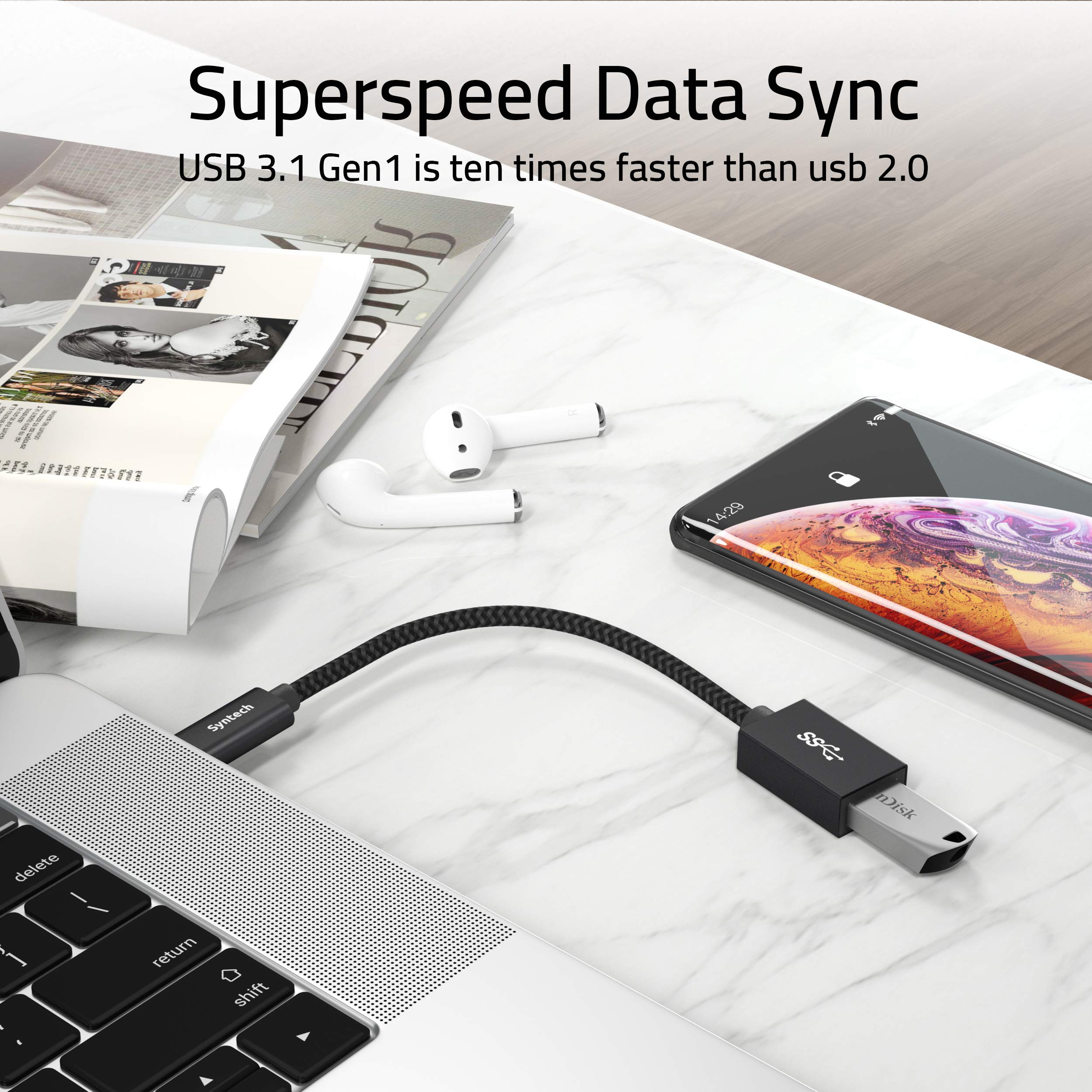 Syntech USB C to USB 3.0 Adapter 2 Pack - Type C Male to USB Female OTG Converter - Thunderbolt 3 Compatible with iPhone 16/15 Pro Max, iPad Mini 6, MacBook Pro/Air - Perfect for Data Transfer, Charging & Connecting Peripherals