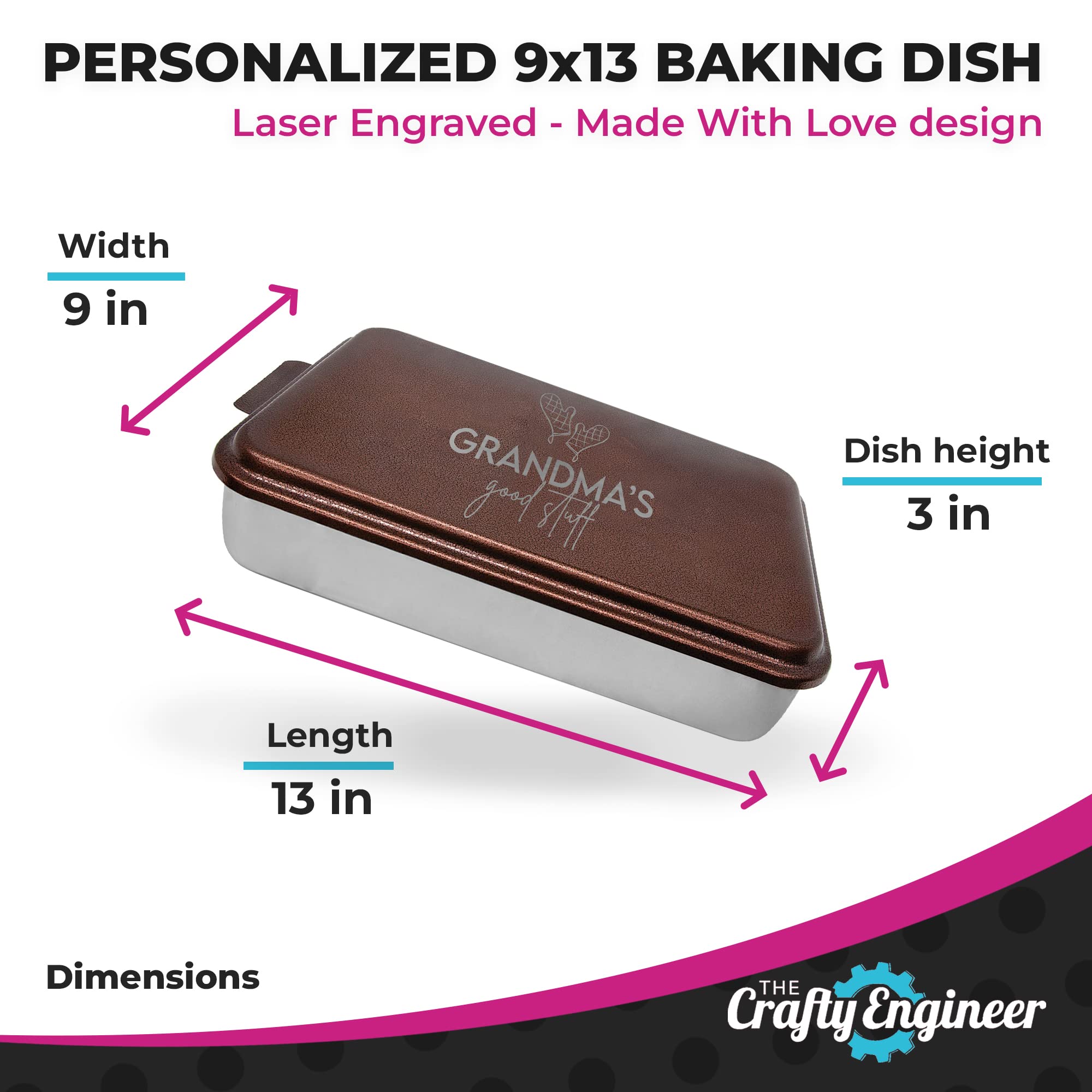 Personalized 9x13 Baking Dish with Laser Engraved Oven Mitts Design - Red - Perfect for Holiday Baking, Wedding Gifts & Kitchen Decor