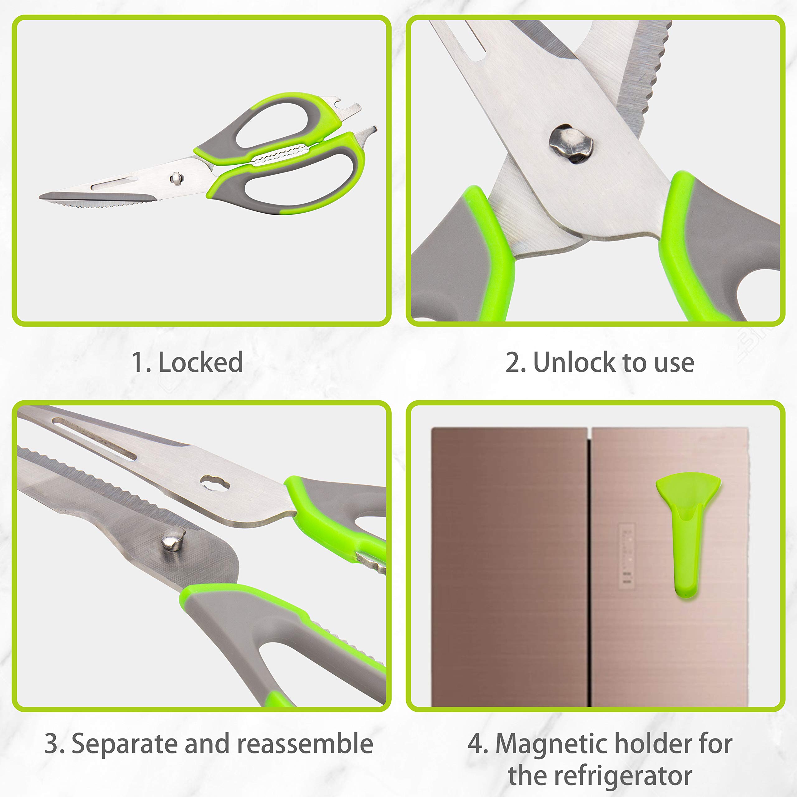 KOTTO 3-Pack Heavy Duty Kitchen Scissors Set - Stainless Steel Food Shears for Cutting Chicken, Poultry, Fish & More - Dishwasher Safe, Rustproof - Black & Green - Perfect for Meal Prep, Butchering & Cooking