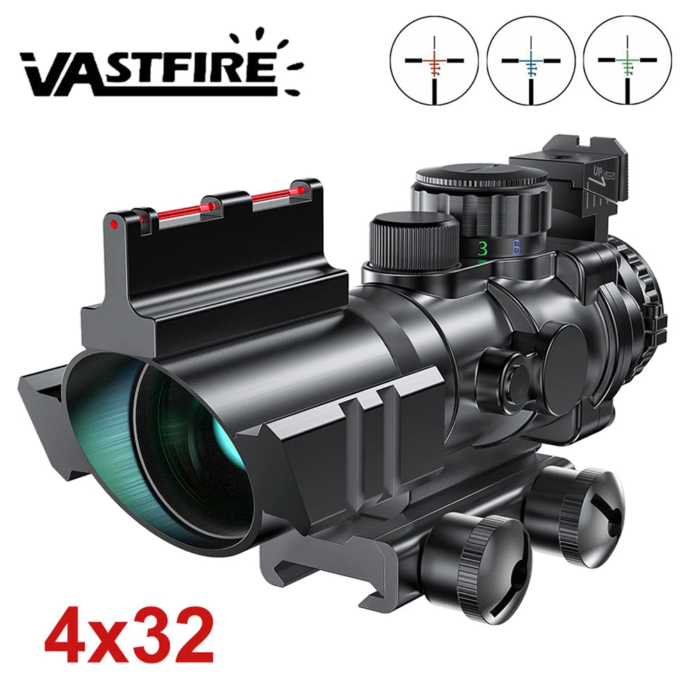 Tactical 4x32 ACOG Rifle Scope with 20mm Dovetail Mount | Green Reflex Sight for Hunting, Air Gun, Rifle & Airsoft | Perfect for Sniper Magnification & Outdoor Shooting Adventures