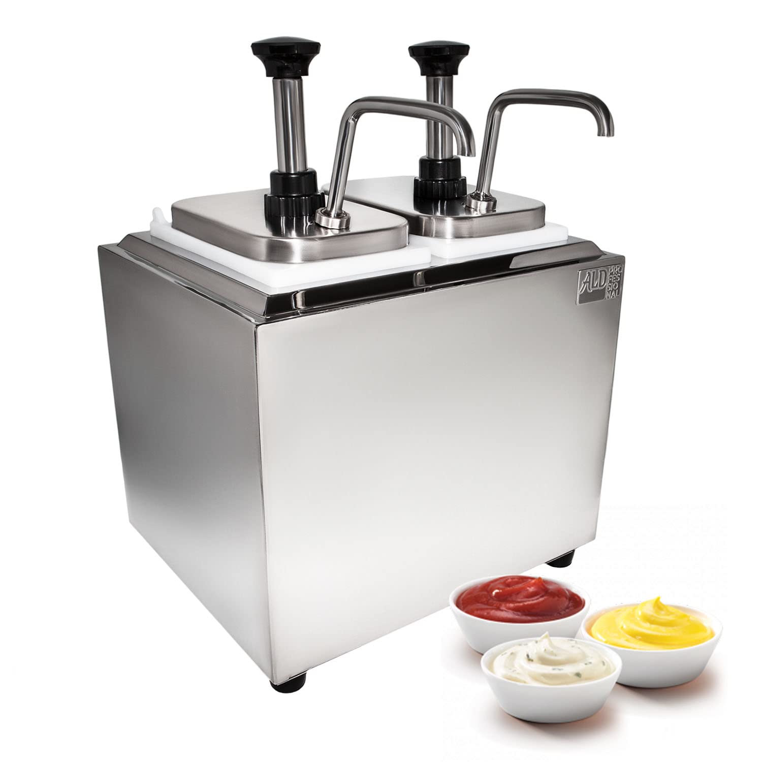 ALDKitchen Commercial & Home Sauce Dispenser - 2-Bucket Pressure Pump for Ketchup, Mustard & Condiments | 110V Electric Double Sauce Dispenser for Restaurants, Food Trucks & Home Kitchens