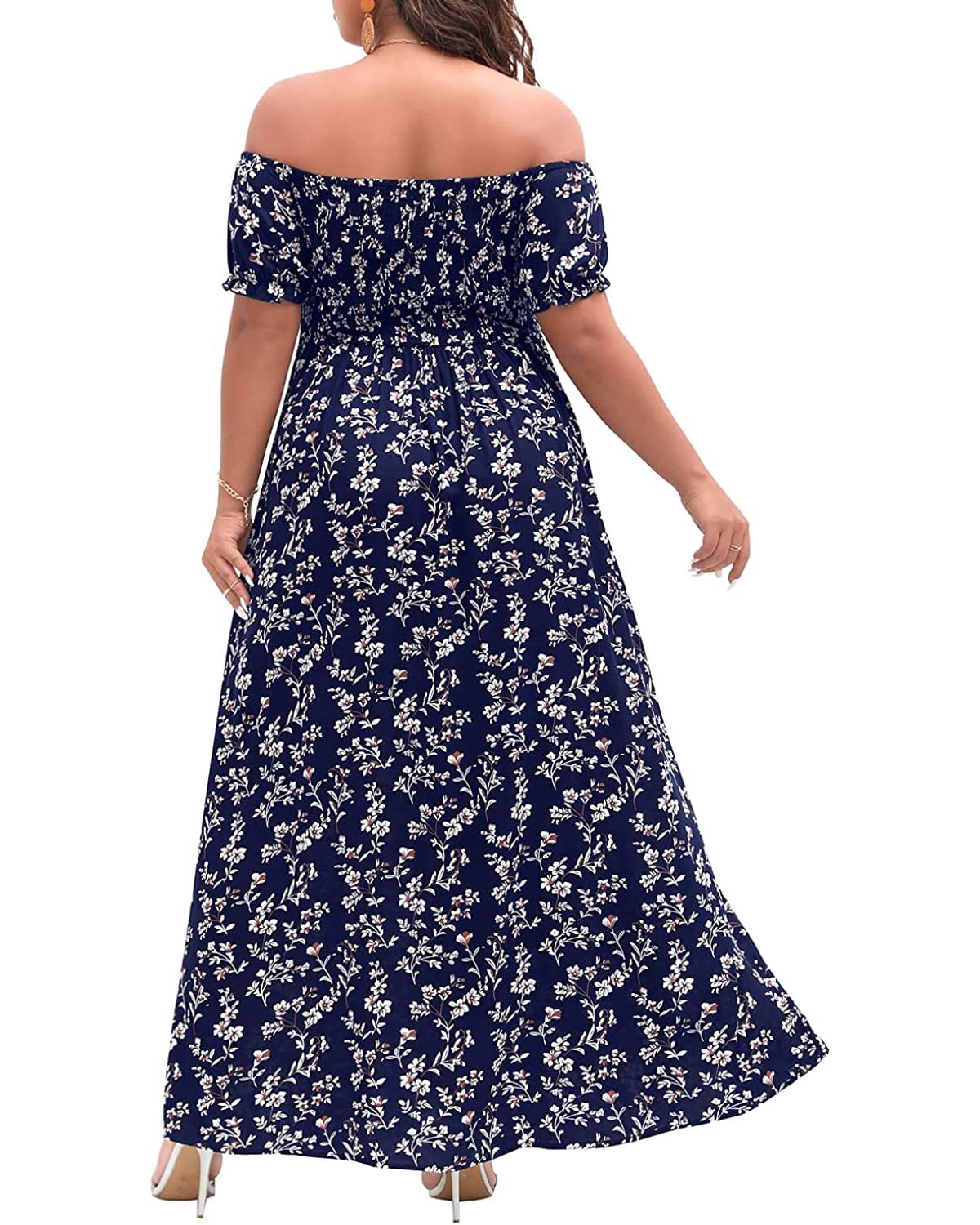 Plus Size Summer Dresses for Women - Floral Boho Off Shoulder Long Maxi Dress with Pockets | Beach Wedding, Vacation & Casual Outfit