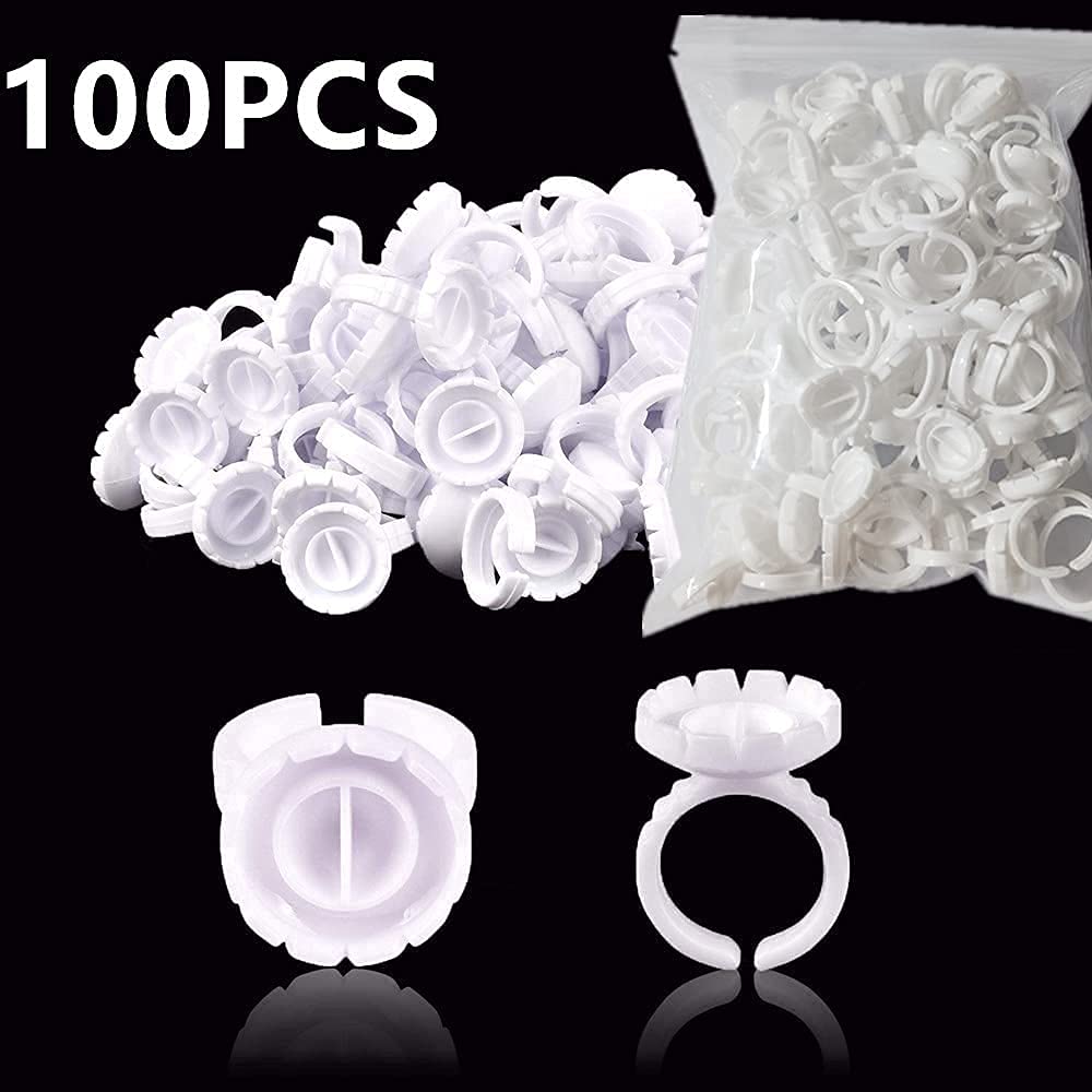100PCS Disposable Lash Glue Rings - White Eyelash Extension Glue Cups for Professional & DIY Use - Perfect for Lash Artists, Salons & Home Beauty Kits