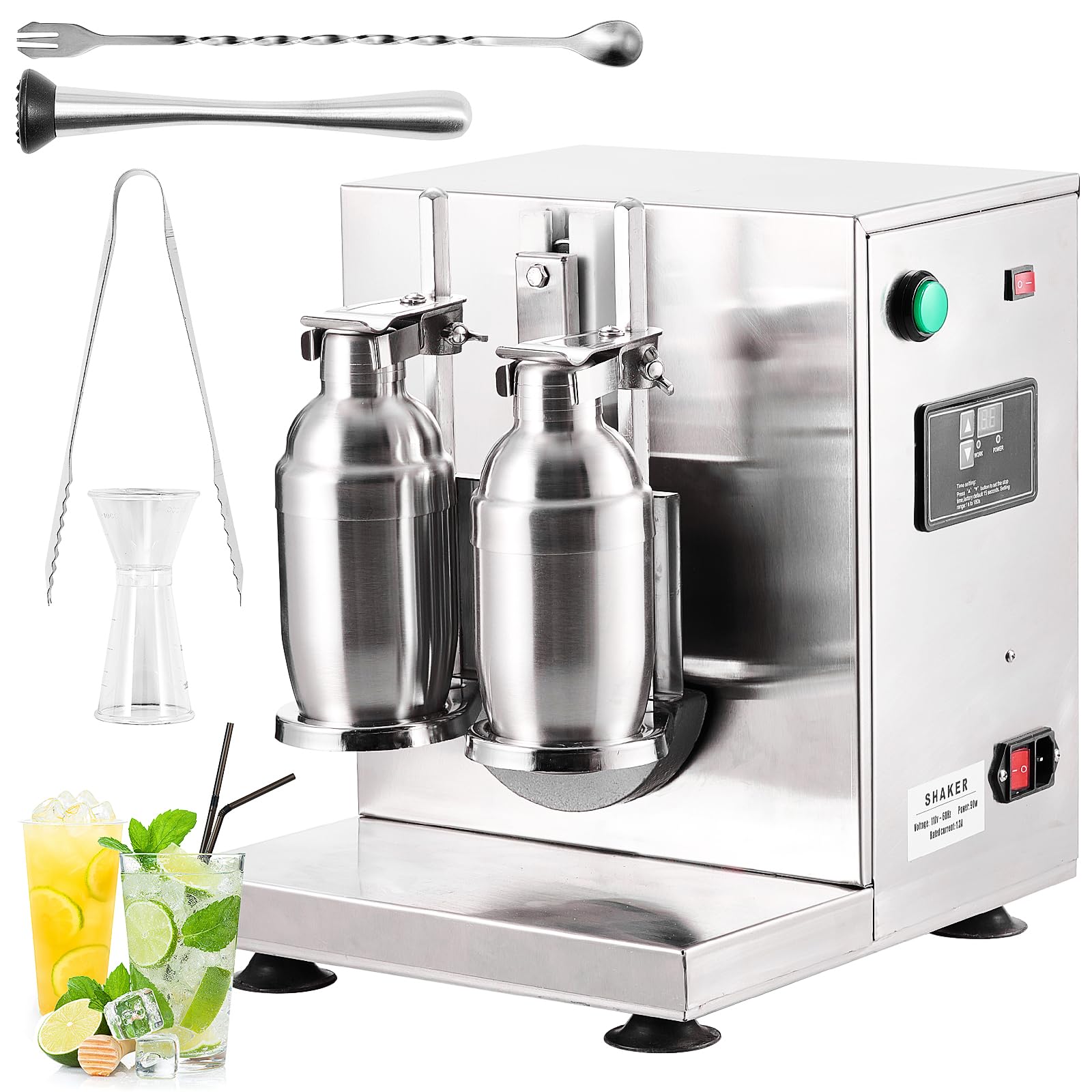 Garvee Automatic Electric Milk Tea & Cocktail Shaker Machine - 400r/min Stainless Steel Double Frame with Dual Cups for Bubble Tea, Boba, Juice, Coffee, Milk & Wine - Perfect for Cafes, Bars & Home Use