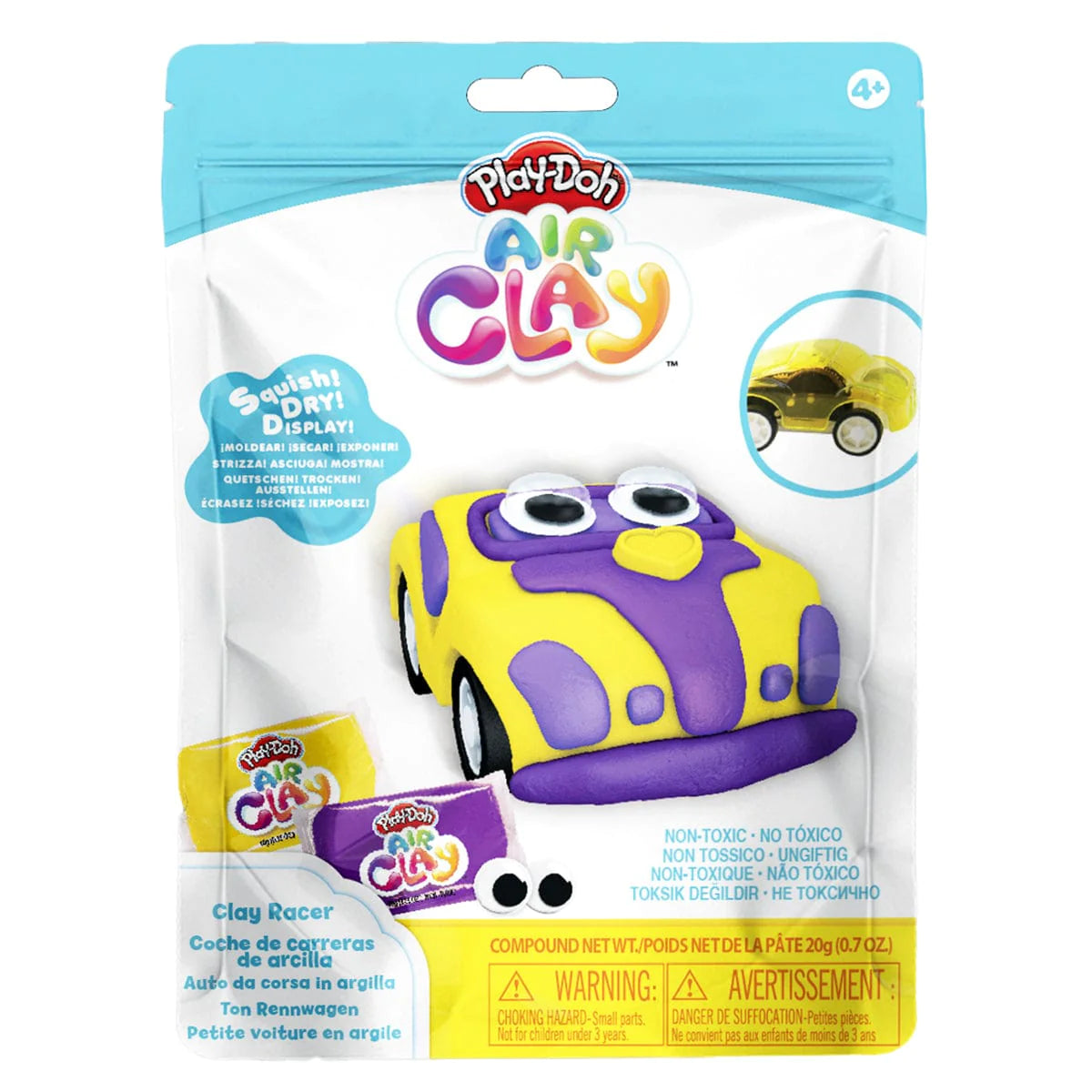 Play Doh Air Clay Racer Toy - Yellow Modeling Clay for Kids | Creative DIY Race Car Craft for Birthday Parties & STEM Learning Activities