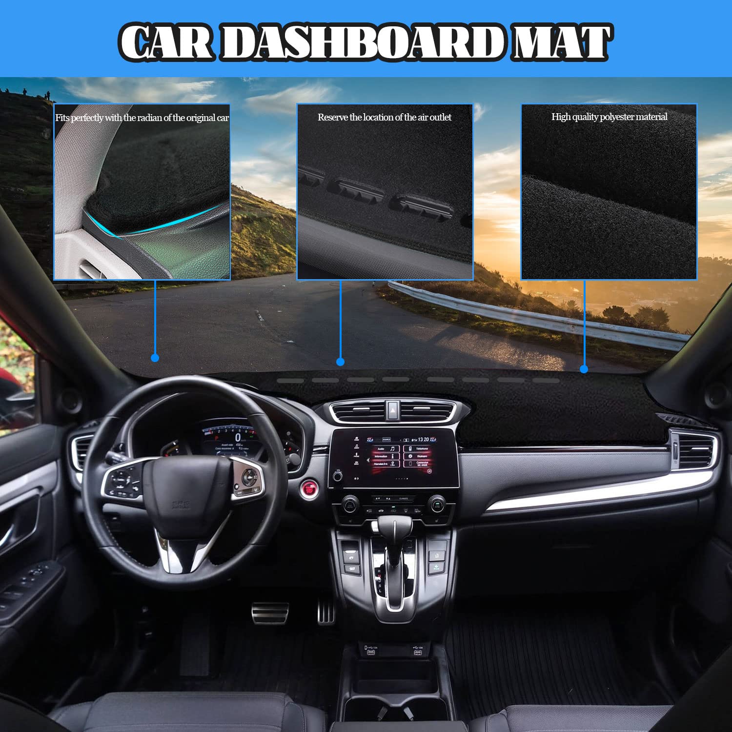 Custom Fit Dashboard Cover Mat for Honda CRV 2017-2022 | Anti-Skid Center Console Protector with Black Edge | Perfect for Car Interior Protection & Style Enhancement
