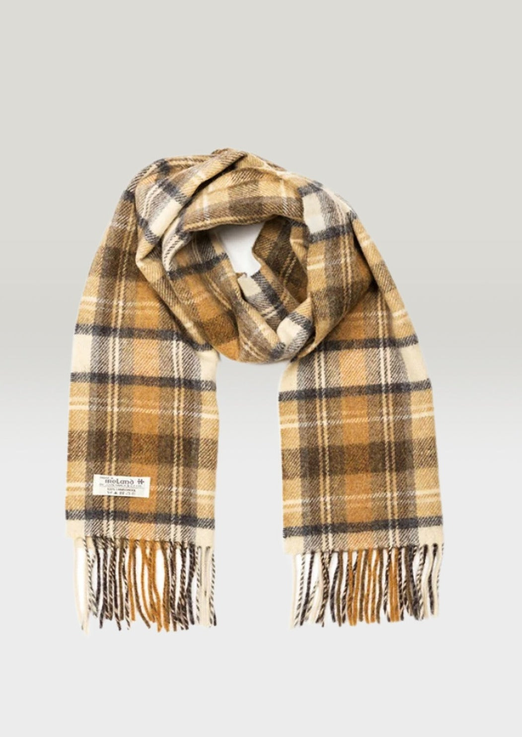 John Hanly Lambswool Scarf - Soft Warm Winter Cashmere-Like Wrap, Beige Check Plaid Pattern, Perfect for Cold Weather & Outdoor Activities