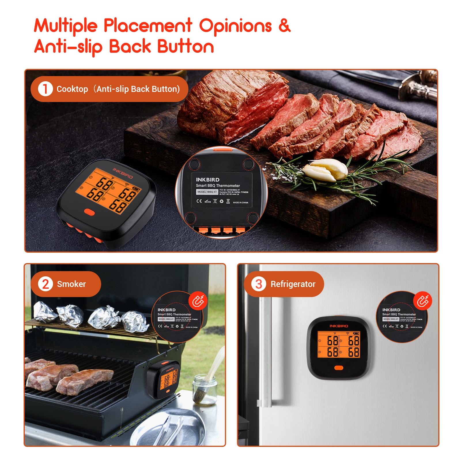 INKBIRD IBBQ-4T WiFi Meat Thermometer with 4 Color Probes - Wireless BBQ Thermometer with App Control, Temperature Graph, Alarm & Timer - Rechargeable for Grilling, Smoking, Roasting & Kitchen Cooking