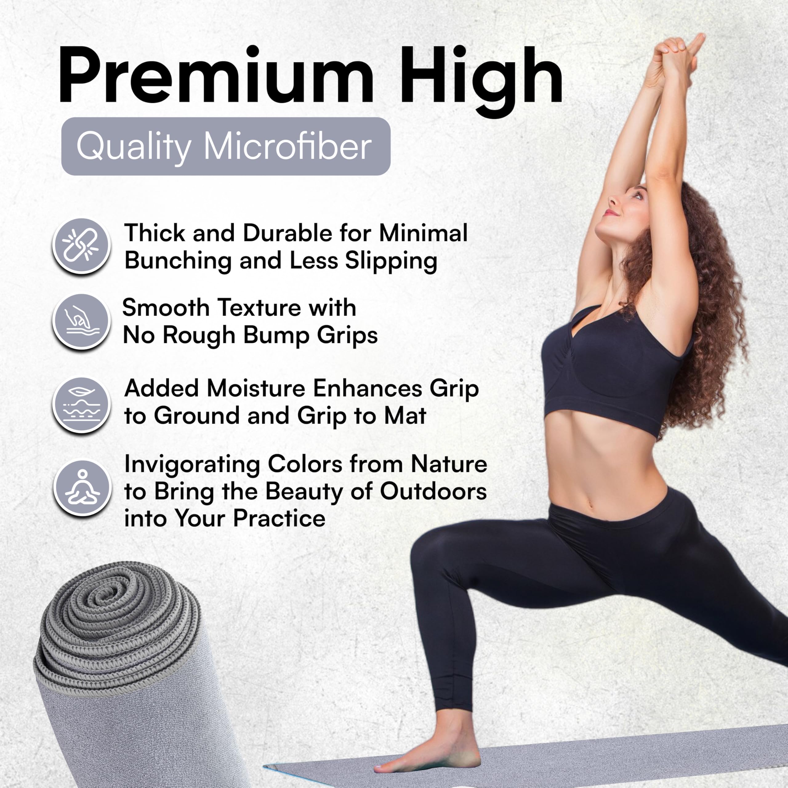 Premium Double-Sided Microfiber Yoga Towel - Non-Slip, Sweat Absorbent for Hot Yoga & Bikram - Lightweight & Quick-Drying Pilates Mat Cover - 73