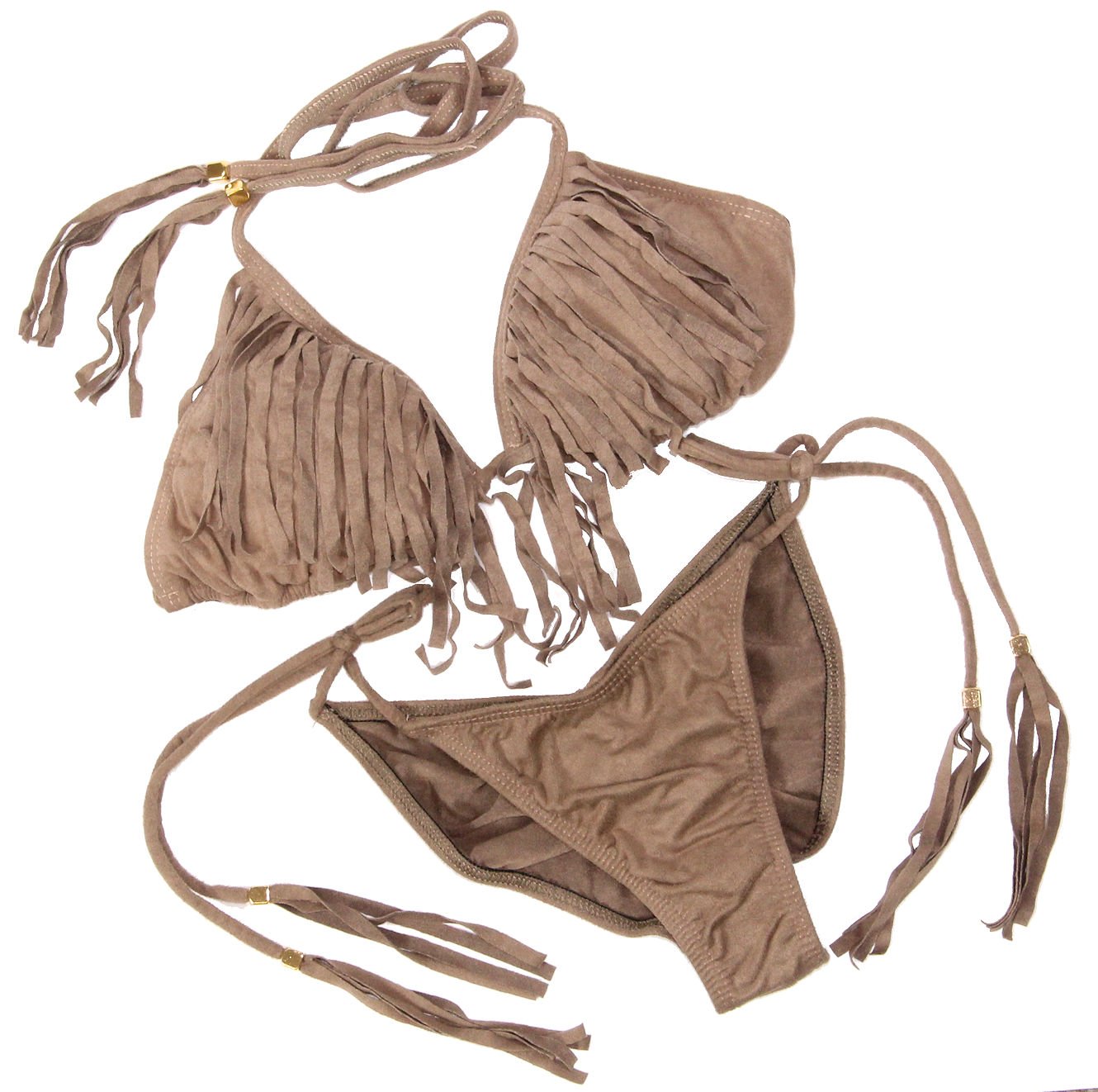 Nyteez Women's Triangle String Bikini Set - Micro Suede Swimwear with Fringe Detail | Sexy Beach Bikini for Summer Vacation, Pool Party & Tropical Getaways