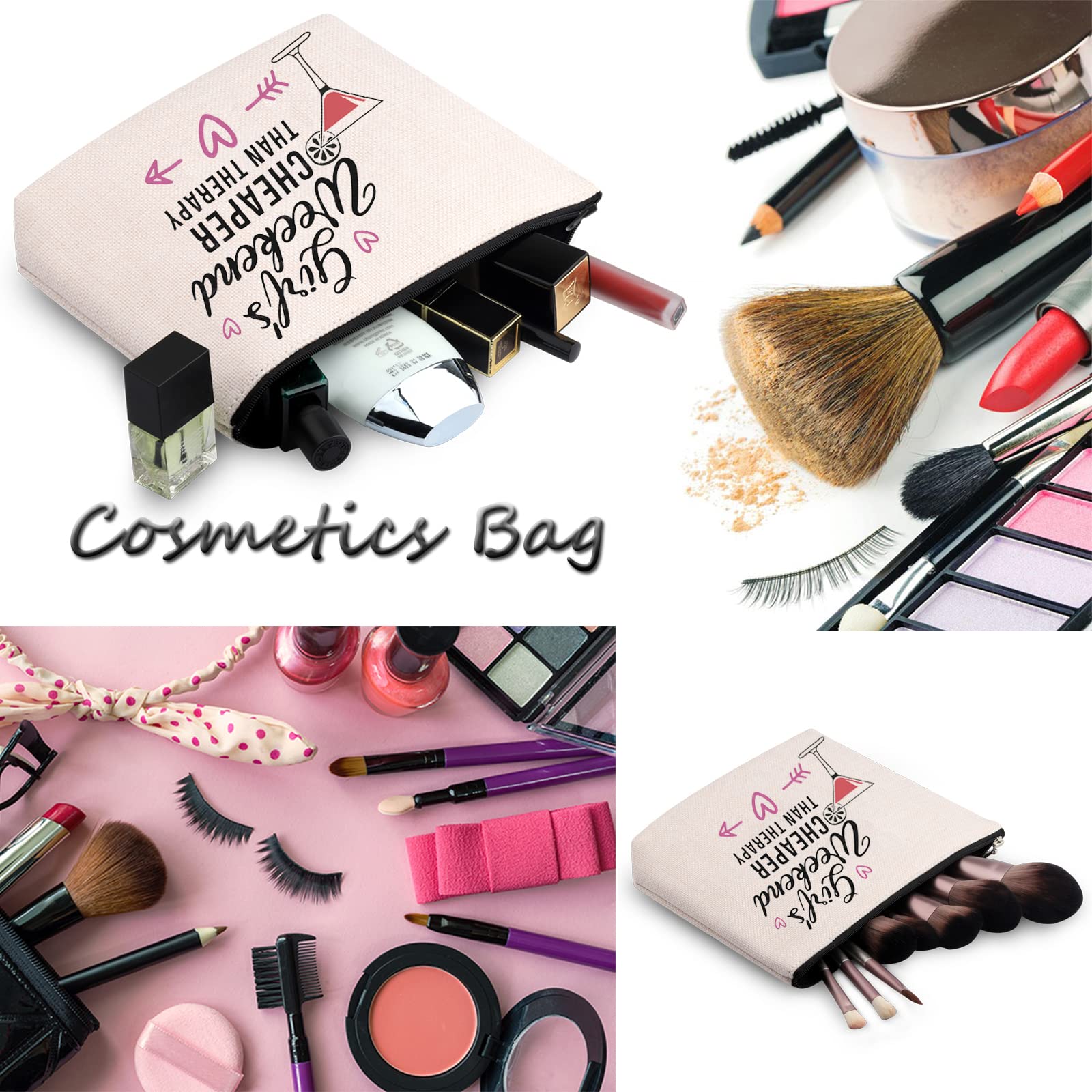 WCGXKO Premium Zipper Pouch Makeup Bag - Perfect Weekend Travel Organizer & Thoughtful Gift for Best Friends - Great for Cosmetics, Toiletries, Jewelry Storage (Weekend Cheaper Than Therapy)