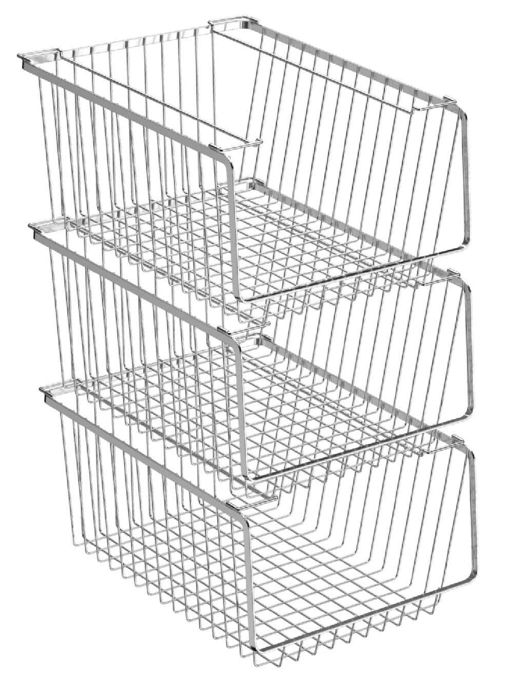 Stackable Metal Wire Storage Baskets with Handles - 3-Pack Refrigerator & Cabinet Organizer Bins for Kitchen, Bathroom, Closet Organization | Durable Space-Saving Home Storage Solution