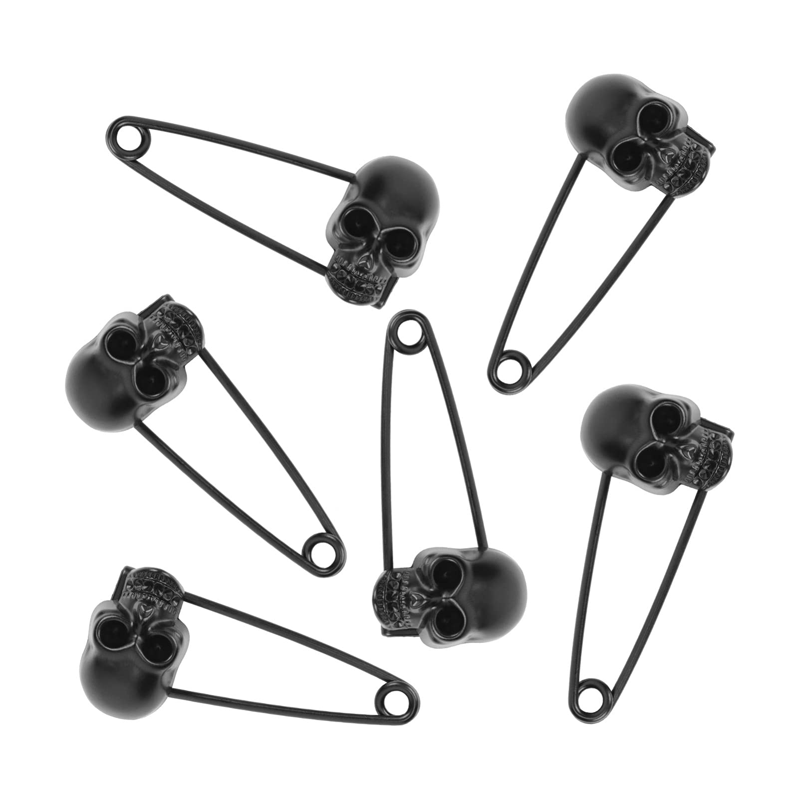 Holibanna 6Pcs Black Skull Head Safety Pins - Zinc Alloy Punk Skull Connector Charms for Blankets, Scarves & Sweaters - Gothic DIY Accessories for Clothing, Bags & Craft Projects