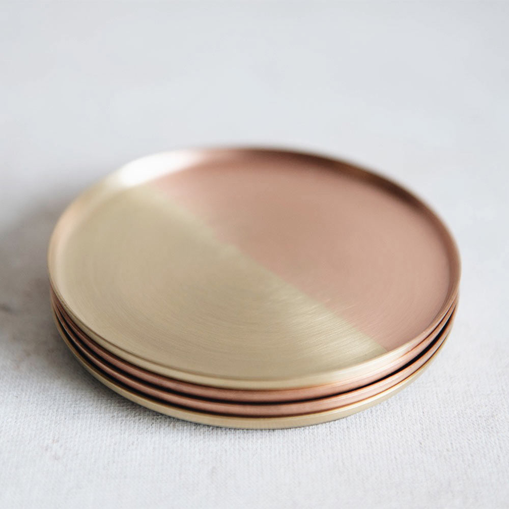 Premium Dual Tone Brass & Copper Coaster Set - Elegant & Durable Drink Coasters for Home, Office, or Bar Use