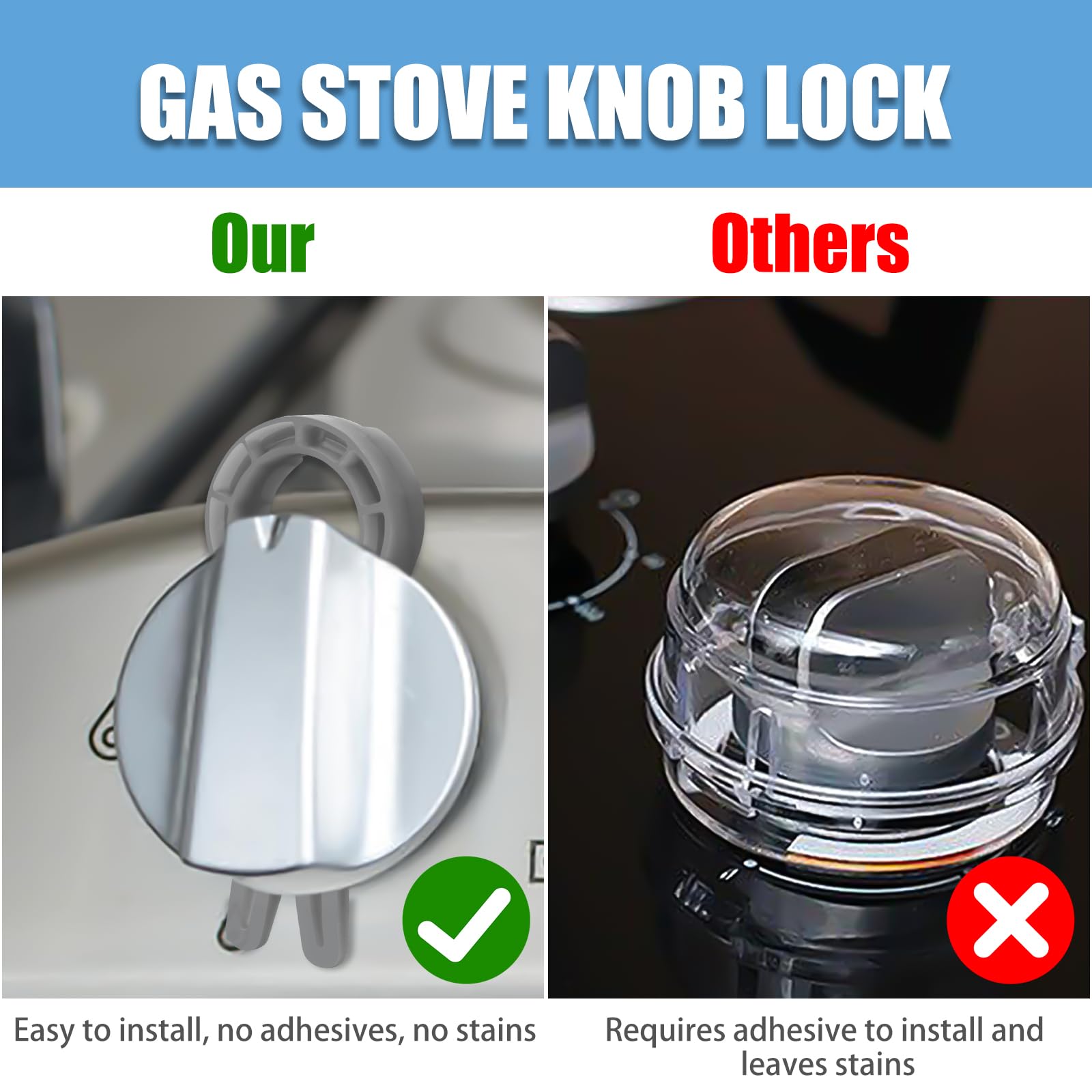 Gas Stove Knob Safety Locks - 6 Pack Child & Pet Proof Oven Knob Covers - Heat Resistant Grey Stove Guard for Kitchen Safety - Perfect for Homes with Kids & Pets
