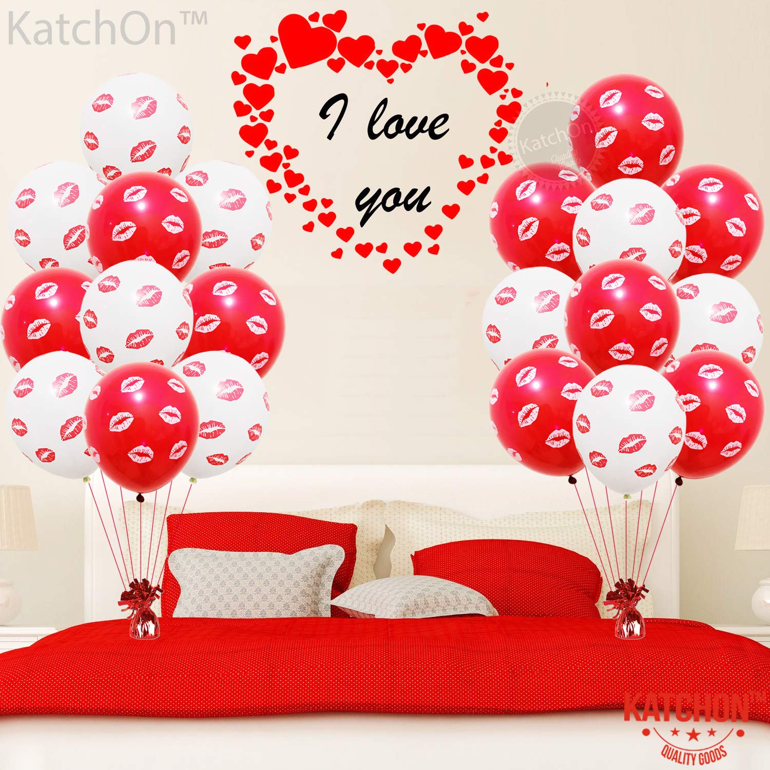 XtraLarge 12+2 Red Heart Balloons - Big Pack of 34 | Romantic Kiss Lip Balloons for Valentine's Day, Anniversary & Birthday Decorations | Heart Shaped Balloons for Special Nights, Party Decor, Wedding Proposals & Romantic Surprises