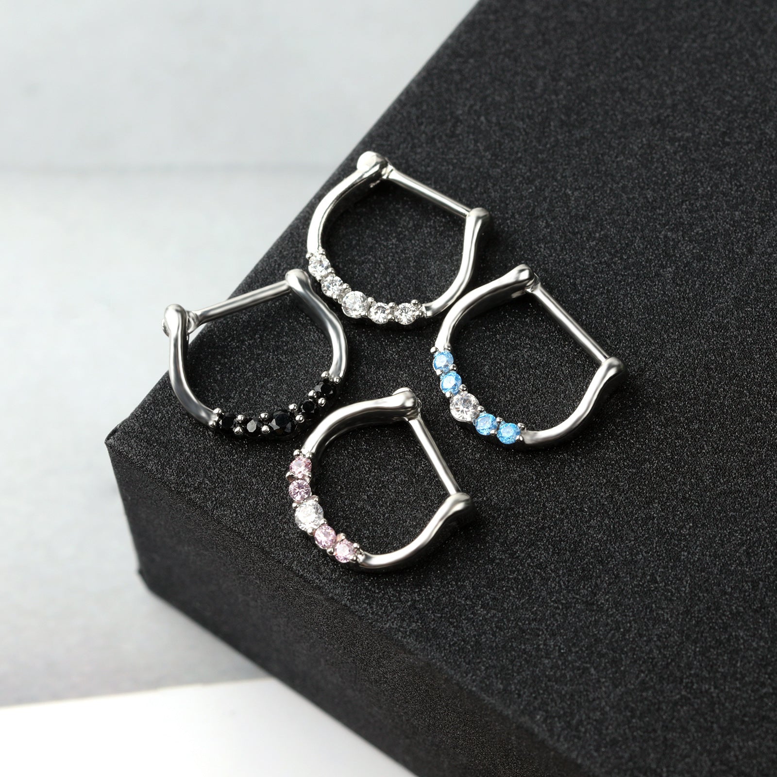 18G Hypoallergenic 5 Pave CZ Septum Clicker Ring - Stainless Steel Nose Piercing Jewelry for Women | Perfect for Everyday Wear, Parties & Special Occasions | UZ297