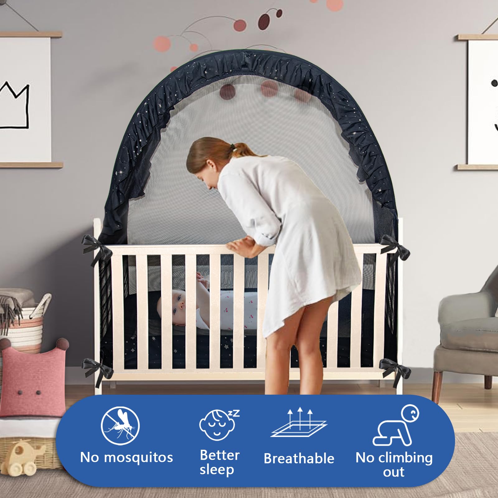 **Daksha Baby Pack N Play Tent with Glowing Stars - Pop Up Crib Tent for Toddler Safety, Breathable Mesh & Mosquito Net for Infant Security | Perfect for Travel, Camping & Indoor Play**