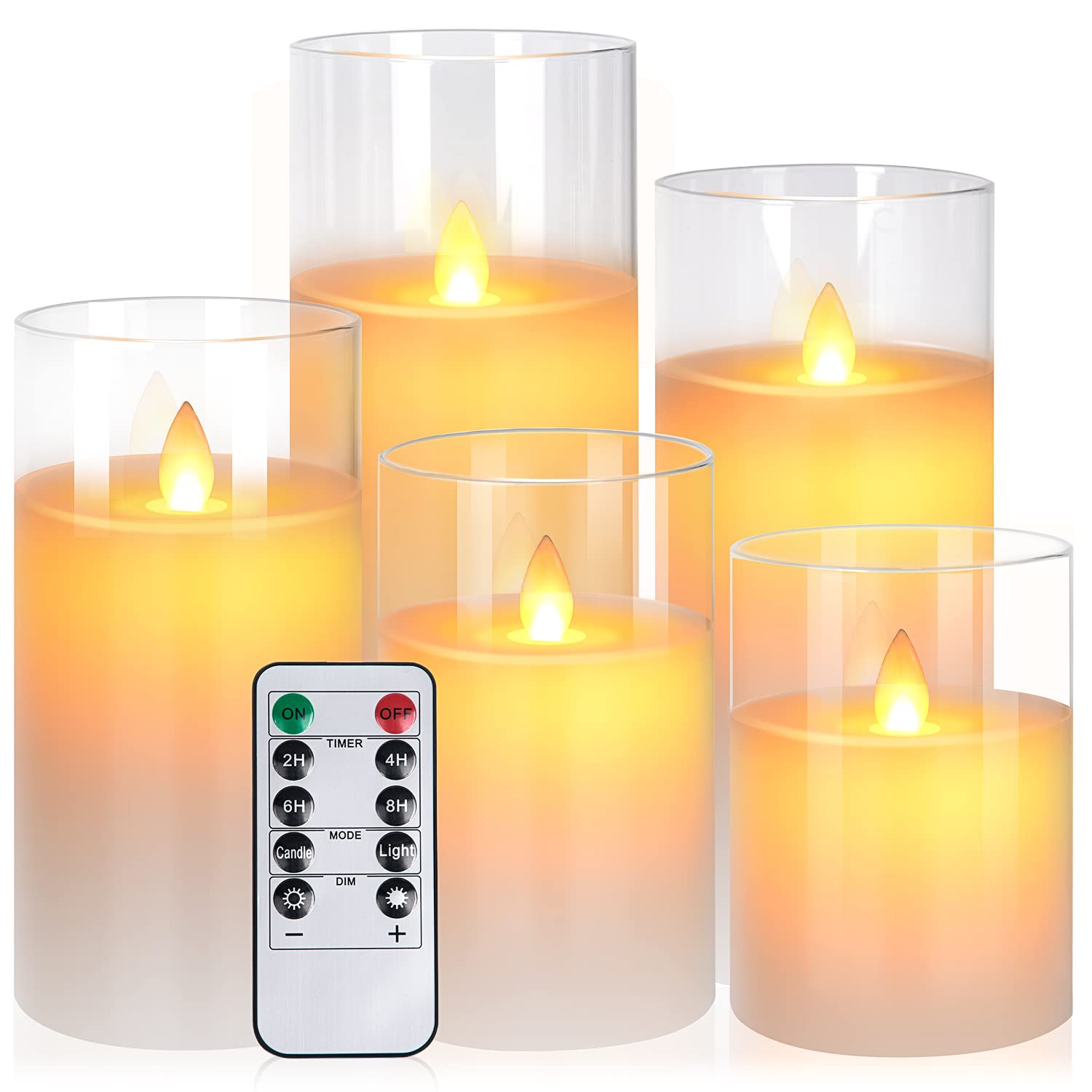 Flameless LED Candles Set of 5 - Battery Operated Pillar Candles with Realistic Flickering Effect & Remote Control (3