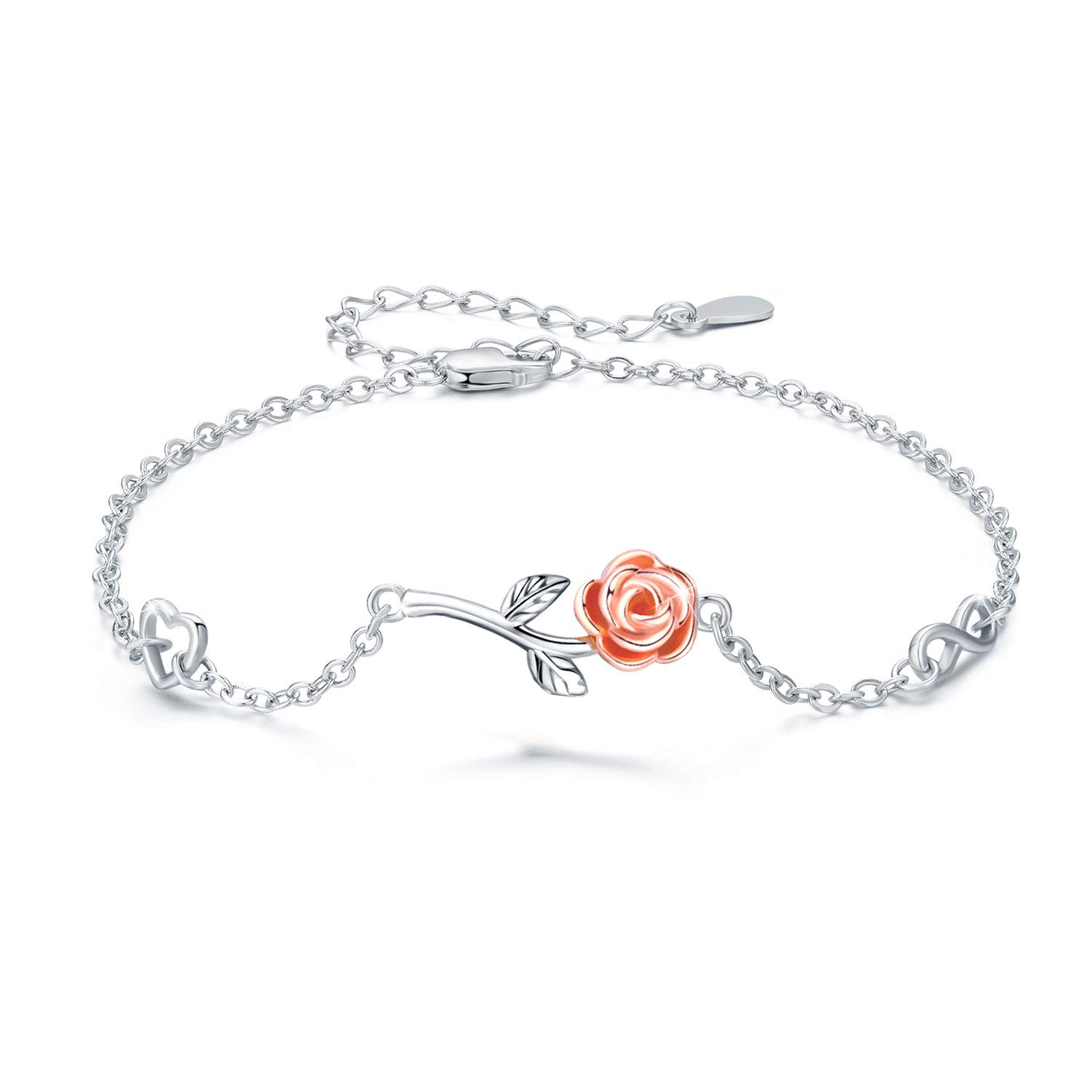925 Sterling Silver Rose Flower Heart Ankle Bracelet - Elegant Graduation Gift for Women, Girlfriend, Mother & Teen Girls | Perfect for Prom, Weddings & Special Occasions